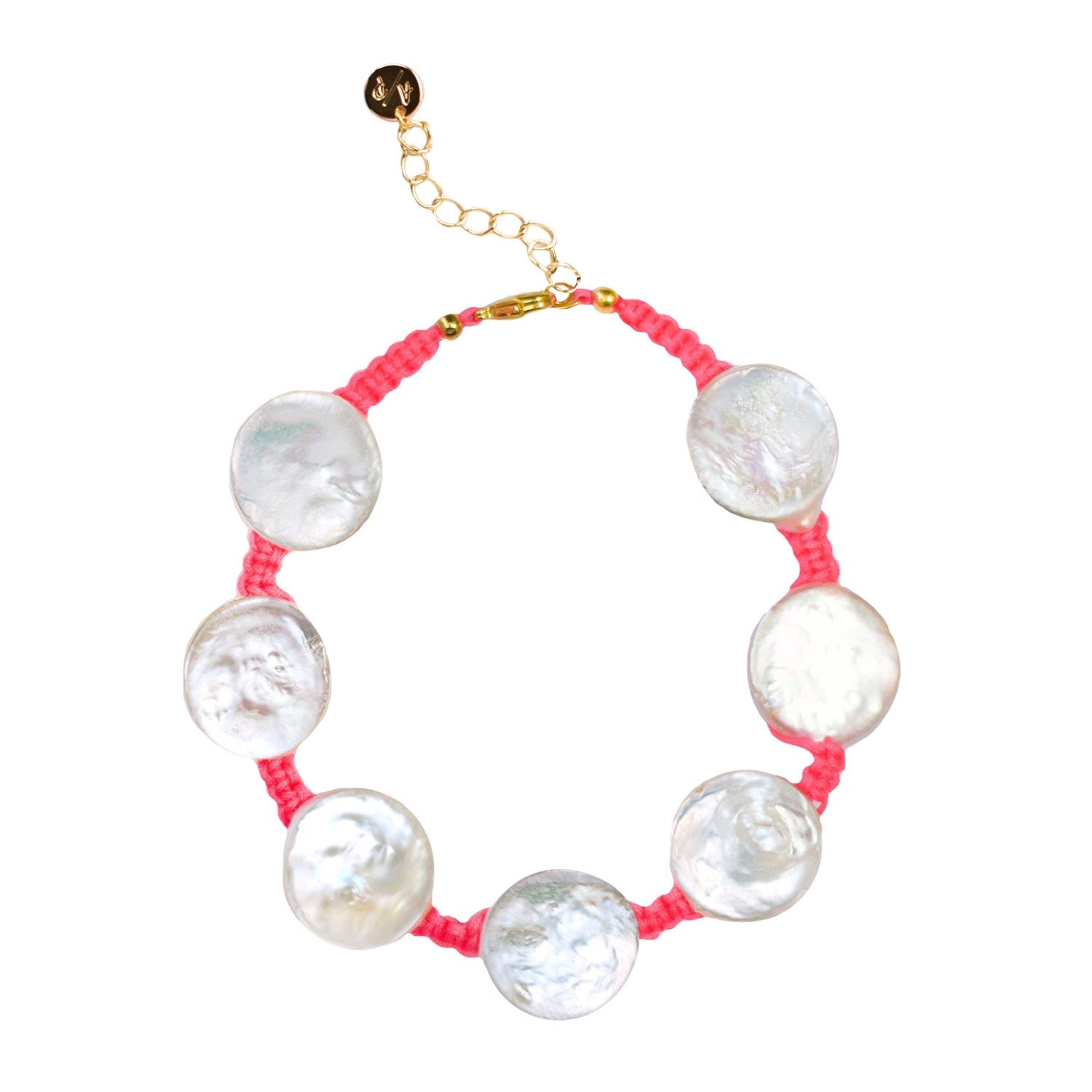 Adriana Pappas Designs Women's Coin Pearl Anklet On Colored Cord - Hot Pink In Pink