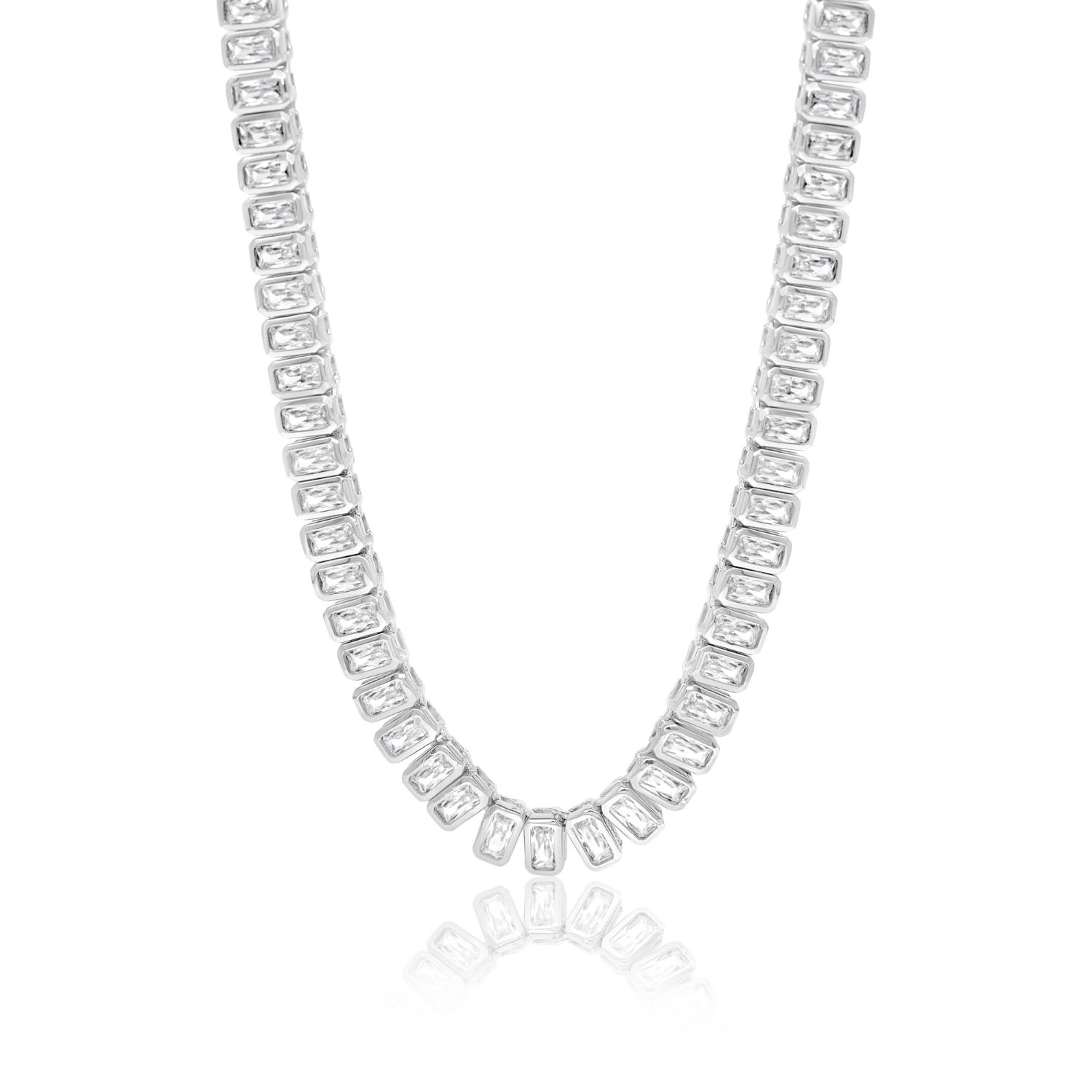 Shymi Women's Emerald Bezel-set Statement Tennis Necklace - Silver In Metallic