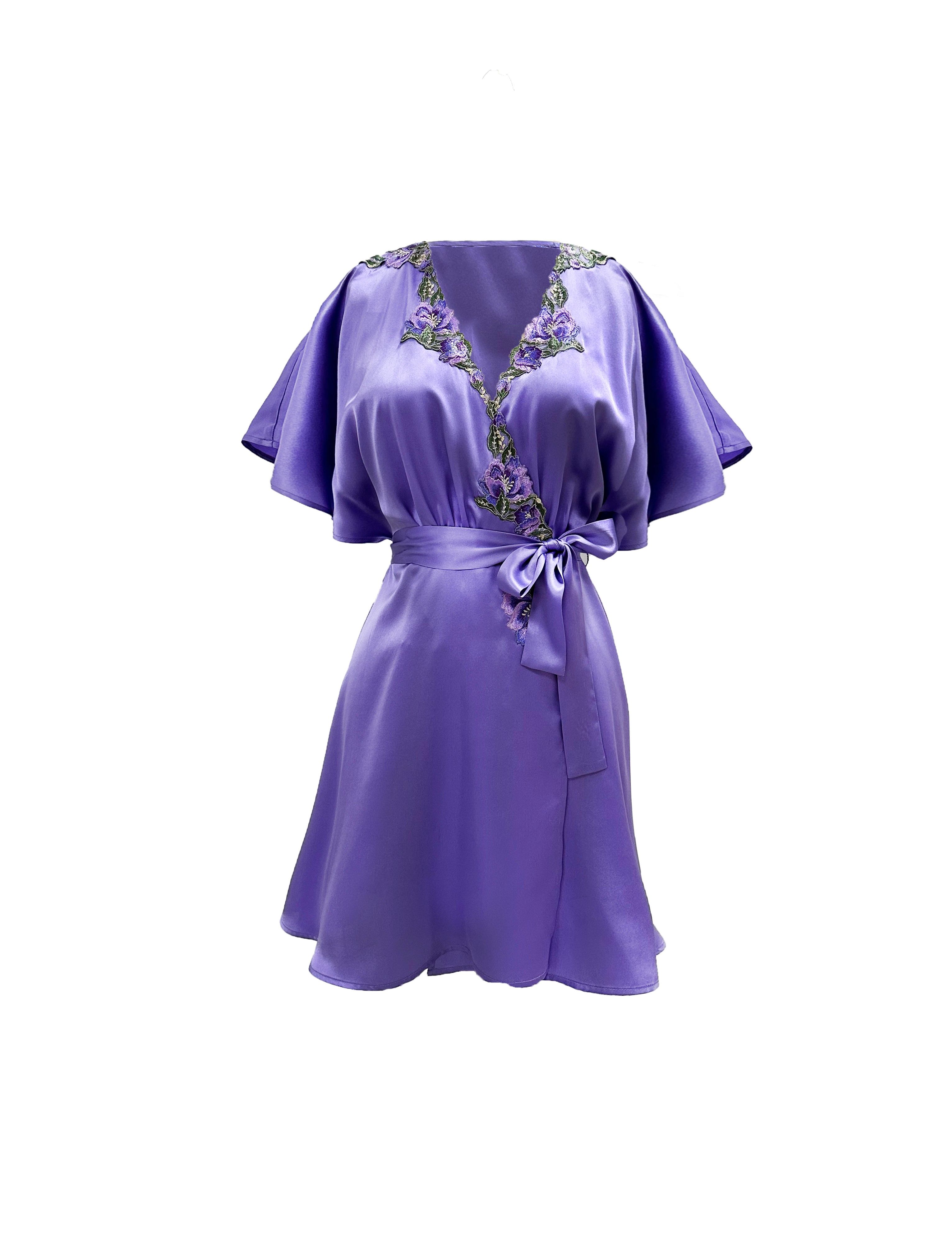 Women's Purple Theory Of Strings Silk Embroidered Tulle Flutter Cover-Up