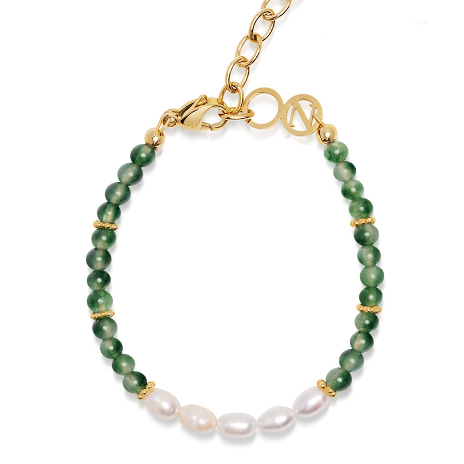 Gold / Green Women’s Beaded Bracelet With Pearl And Ocean Grass Agate Nialaya