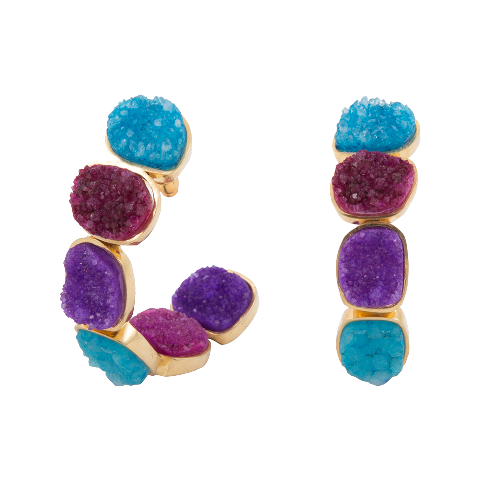Lavani Jewels Women's Blue / Gold Multicolour Rainbow Lavani Earrings In Gold