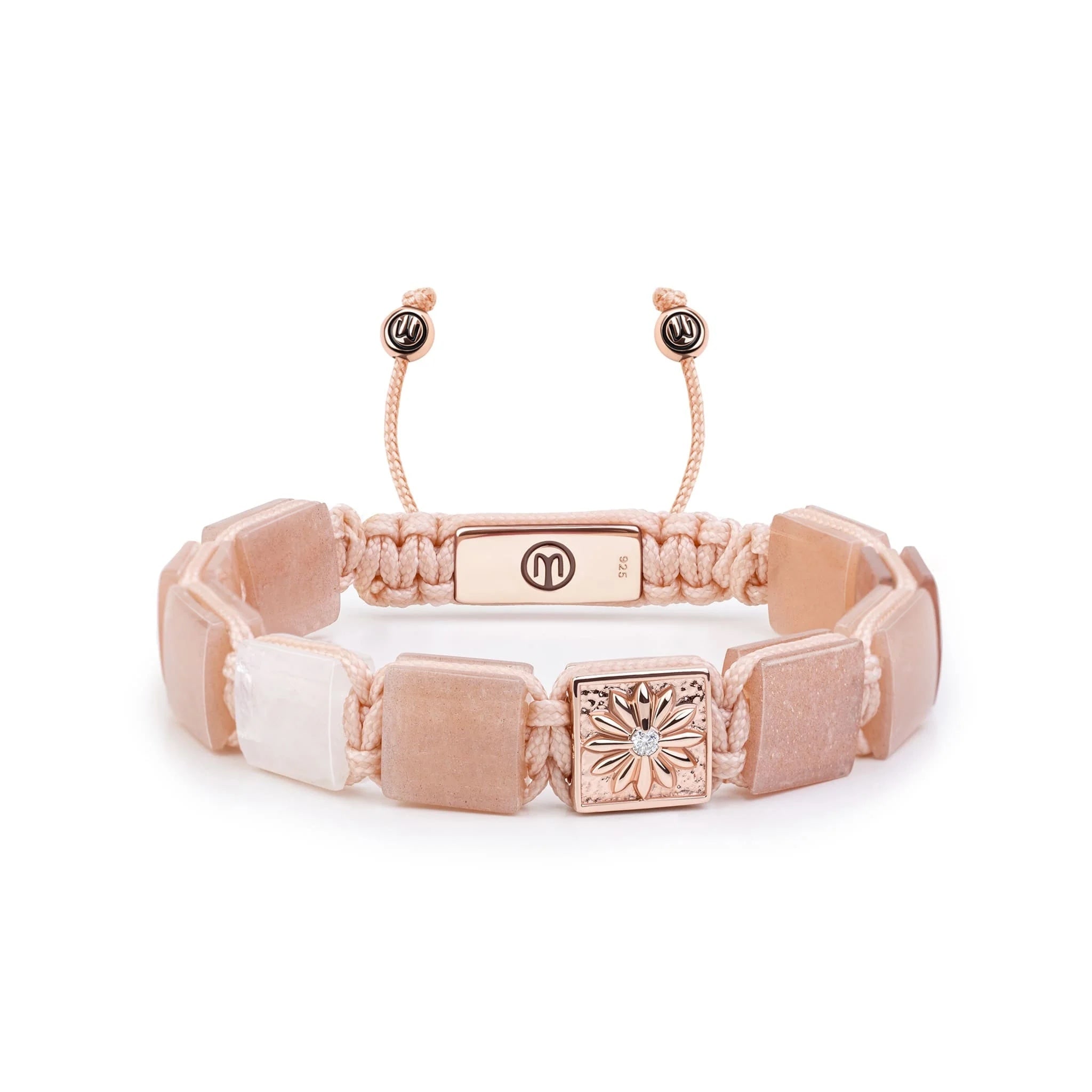 Mahigan Women's White / Rose Gold / Pink Flat-bead Bracelet In Rose Gold With Peach Moonstone & Rainbow Moon