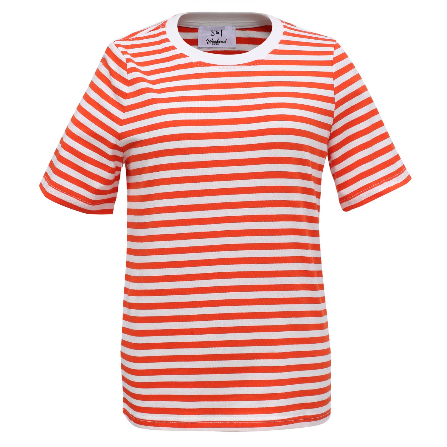 Smart And Joy Women's Red Stripes Cotton T-shirt - Coral & White In Red