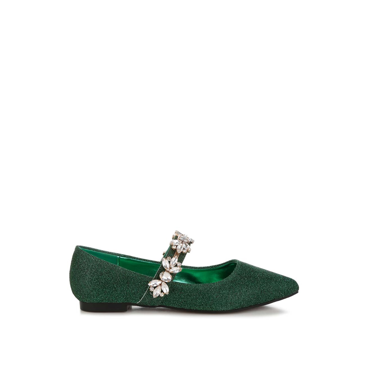 Rag & Co Women's Flavia Diamante Brooch Glitter Ballerinas In Green In Green