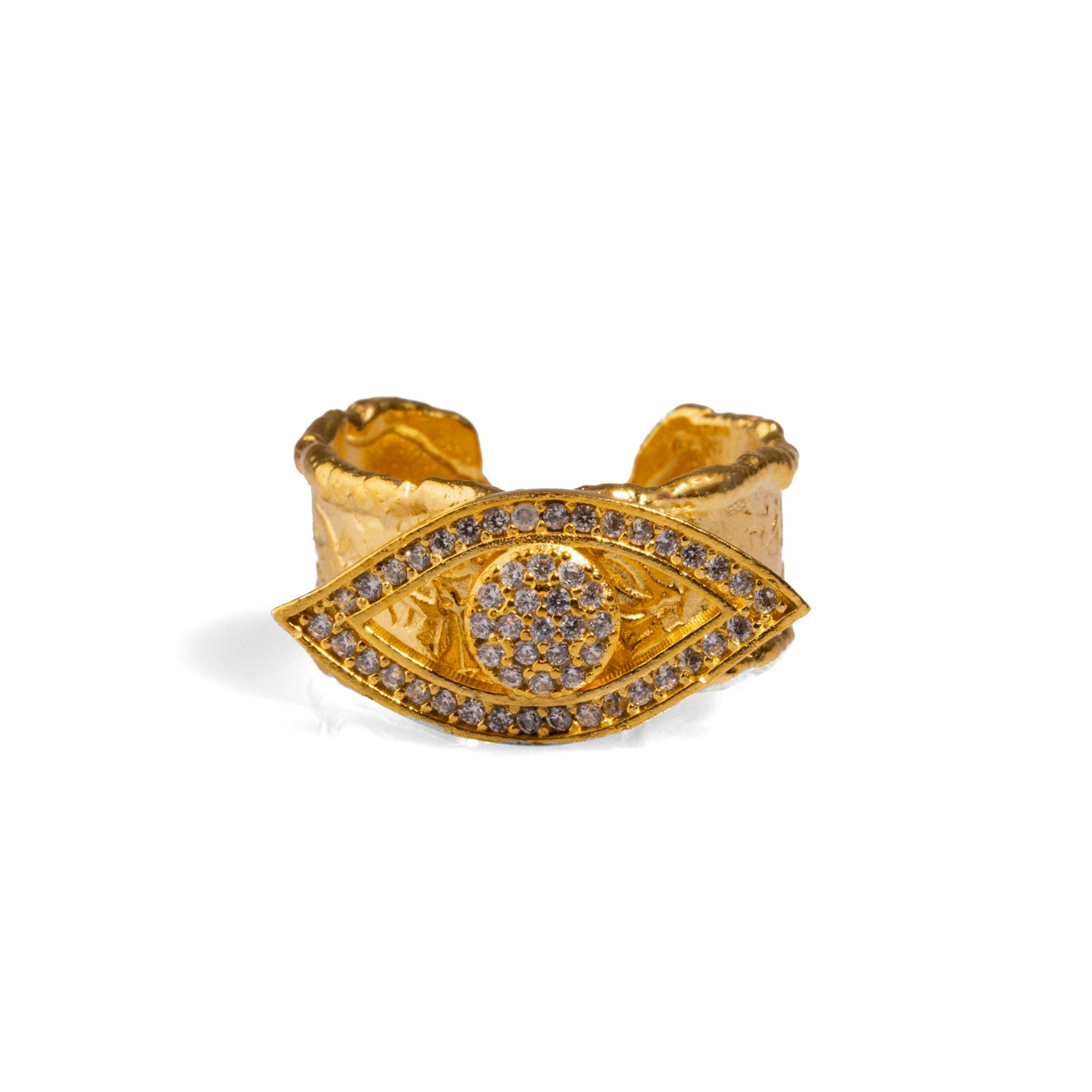 Ebru Jewelry Women's Diamond Evil Eye Design Gold Adjustable Statement Ring - Gold In Gold