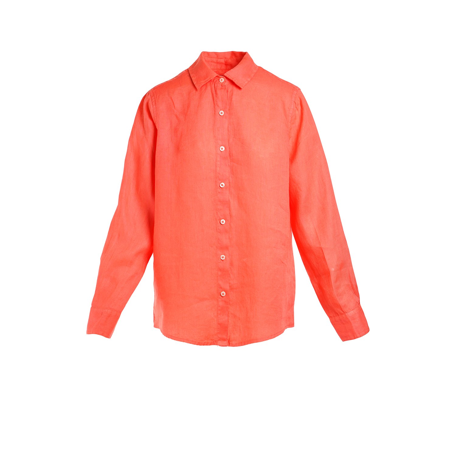 Haris Cotton Women's Red Solid Linen Shirt With Long Sleeved - Coral Reef