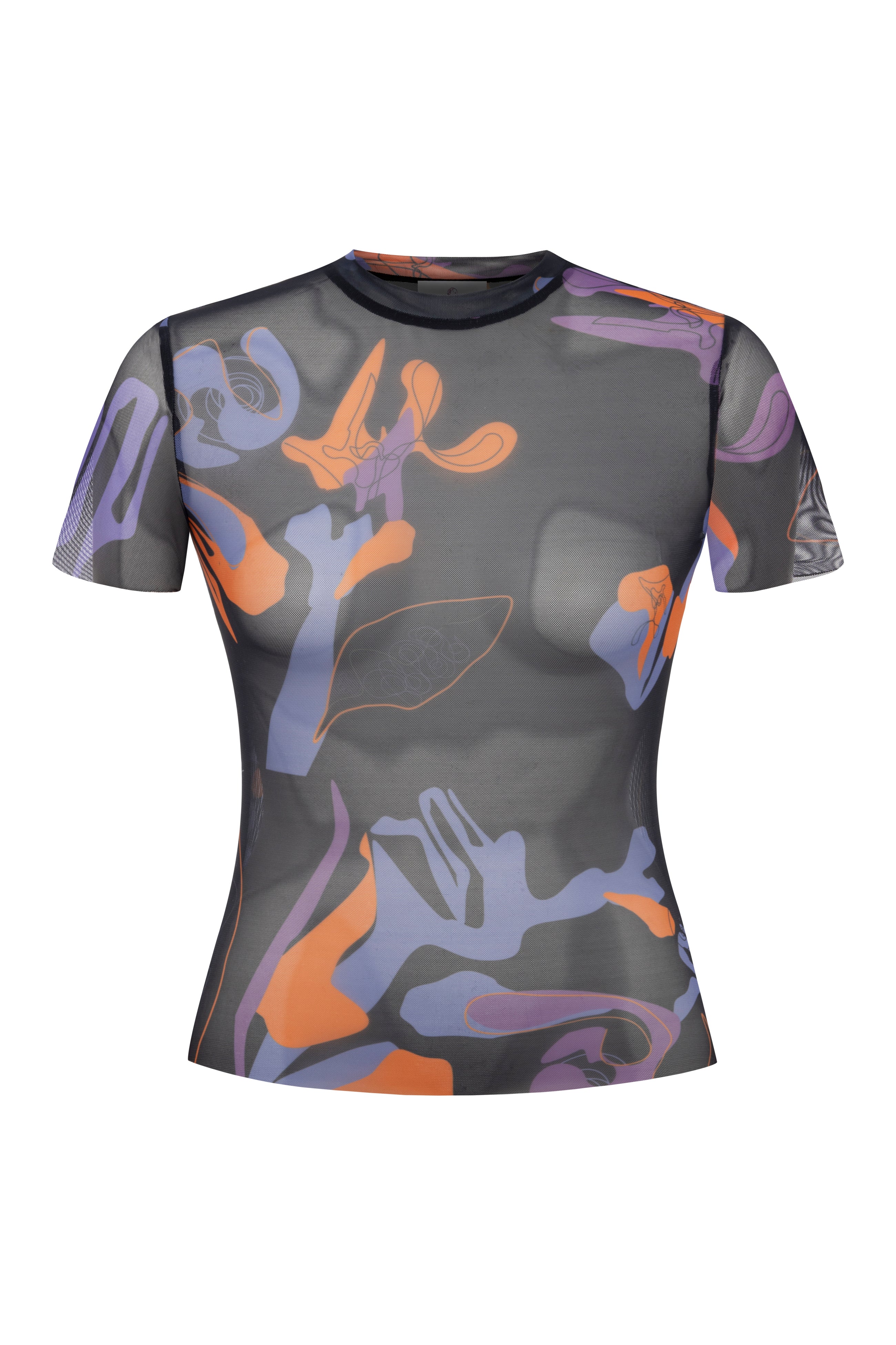 Khéla The Label Women's Tainted Flower Half Sleeve Mesh Top In Black In Black
