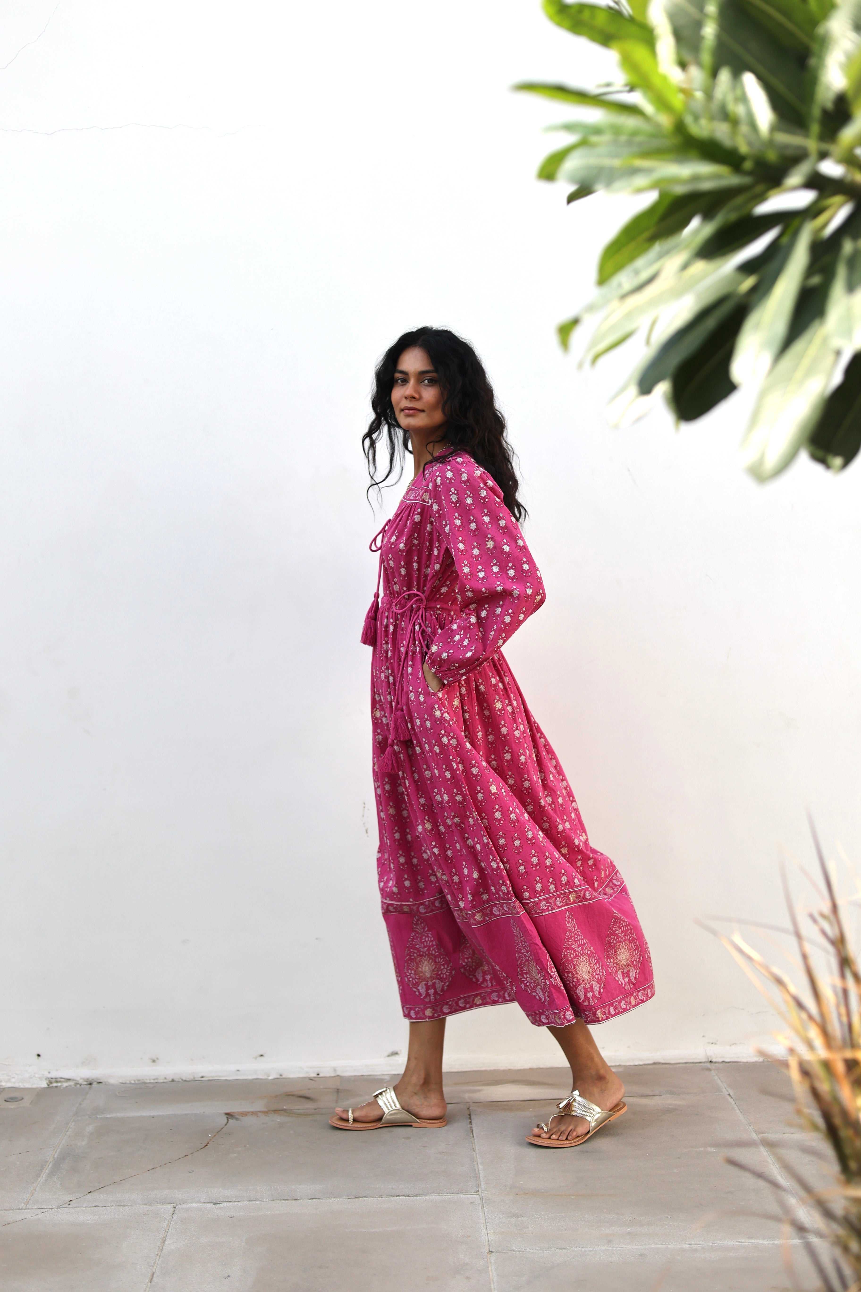 Fifi Boho Midaxi Dress In Magenta by Dilli Grey