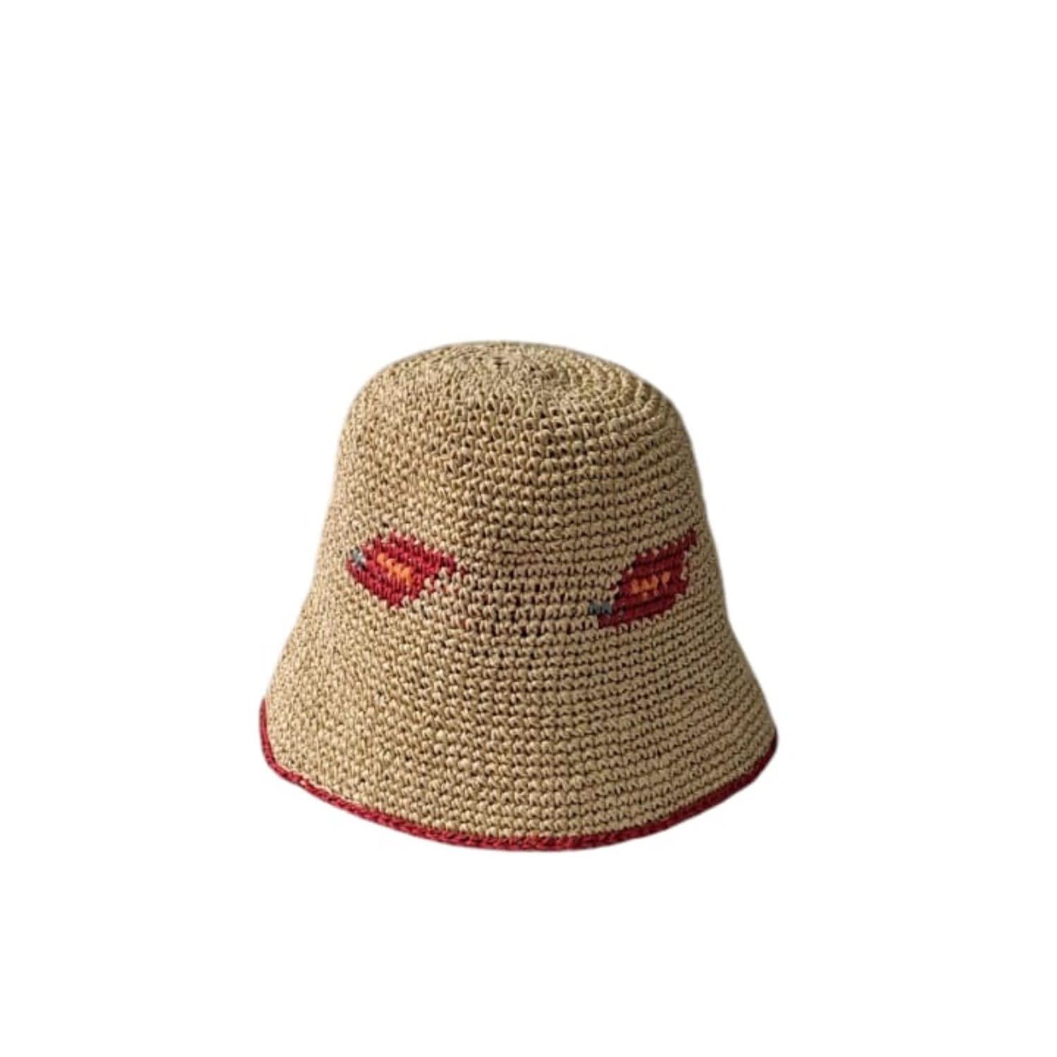 Springmoonatelier Women's Sun Love Raffia Bucket Hats Red