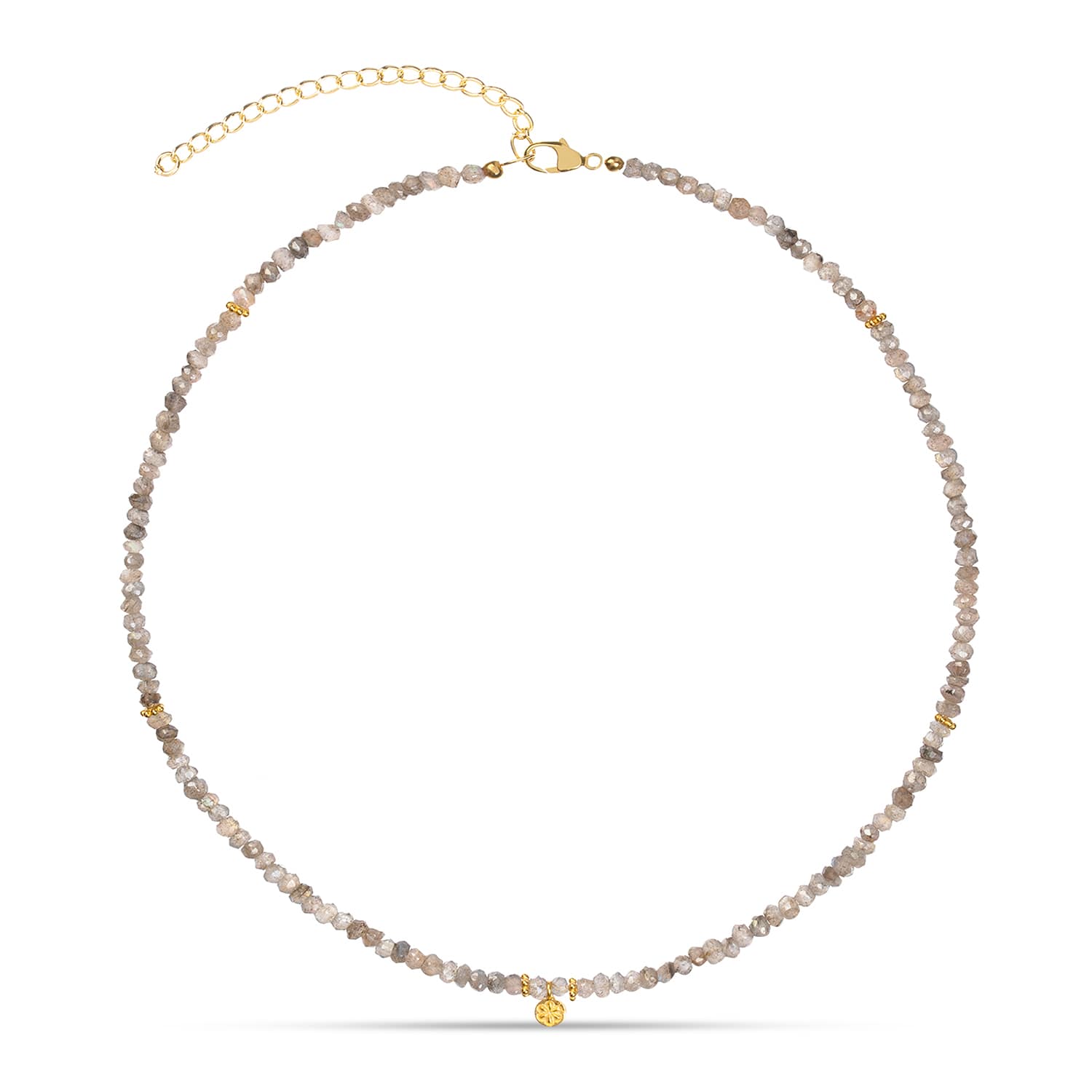 Amadeus Women's Green / Grey / Gold Ines Labradorite Gold Necklace