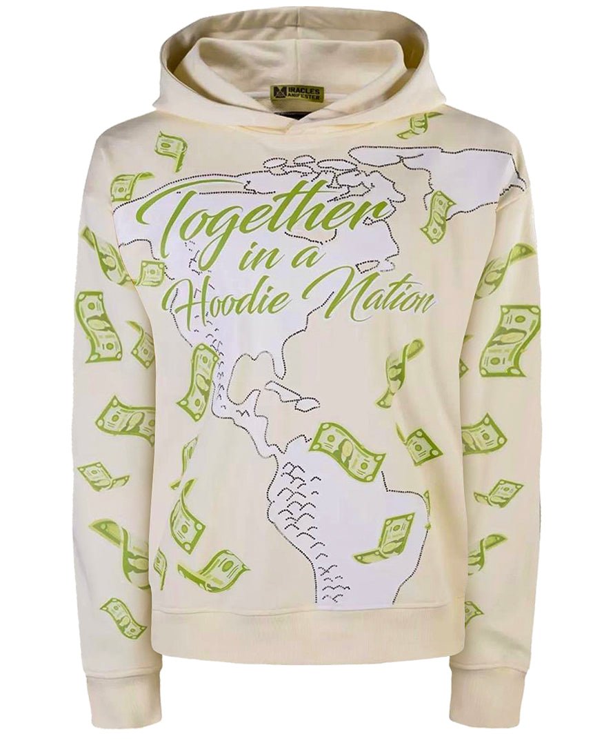 Miracles Manifester Women's Neutrals Manifestation Embroidered Hoodie With Rhinestone Design - Sand