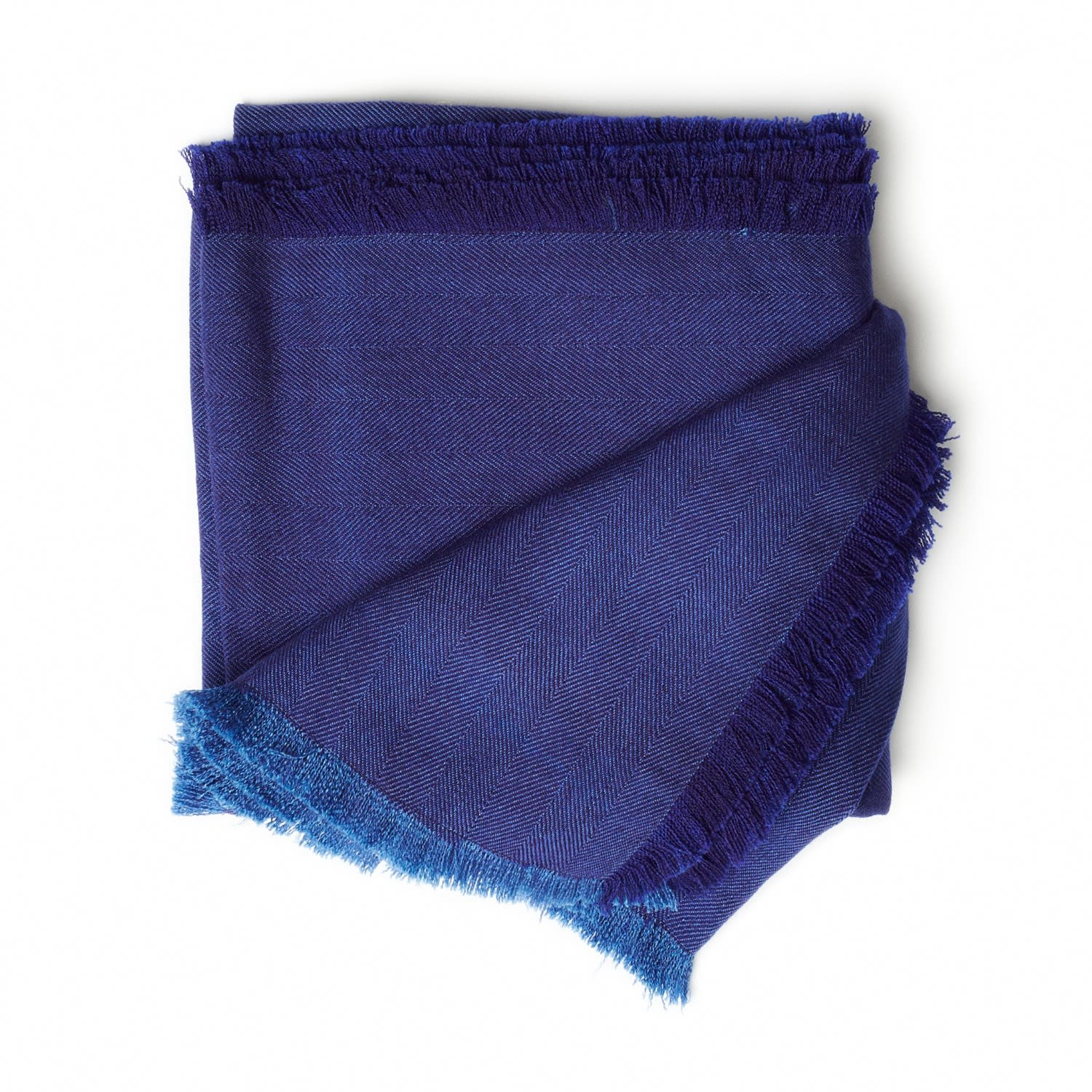 Variously Cobalt Blue Herringbone Plush Soft Merino Handwoven Throw