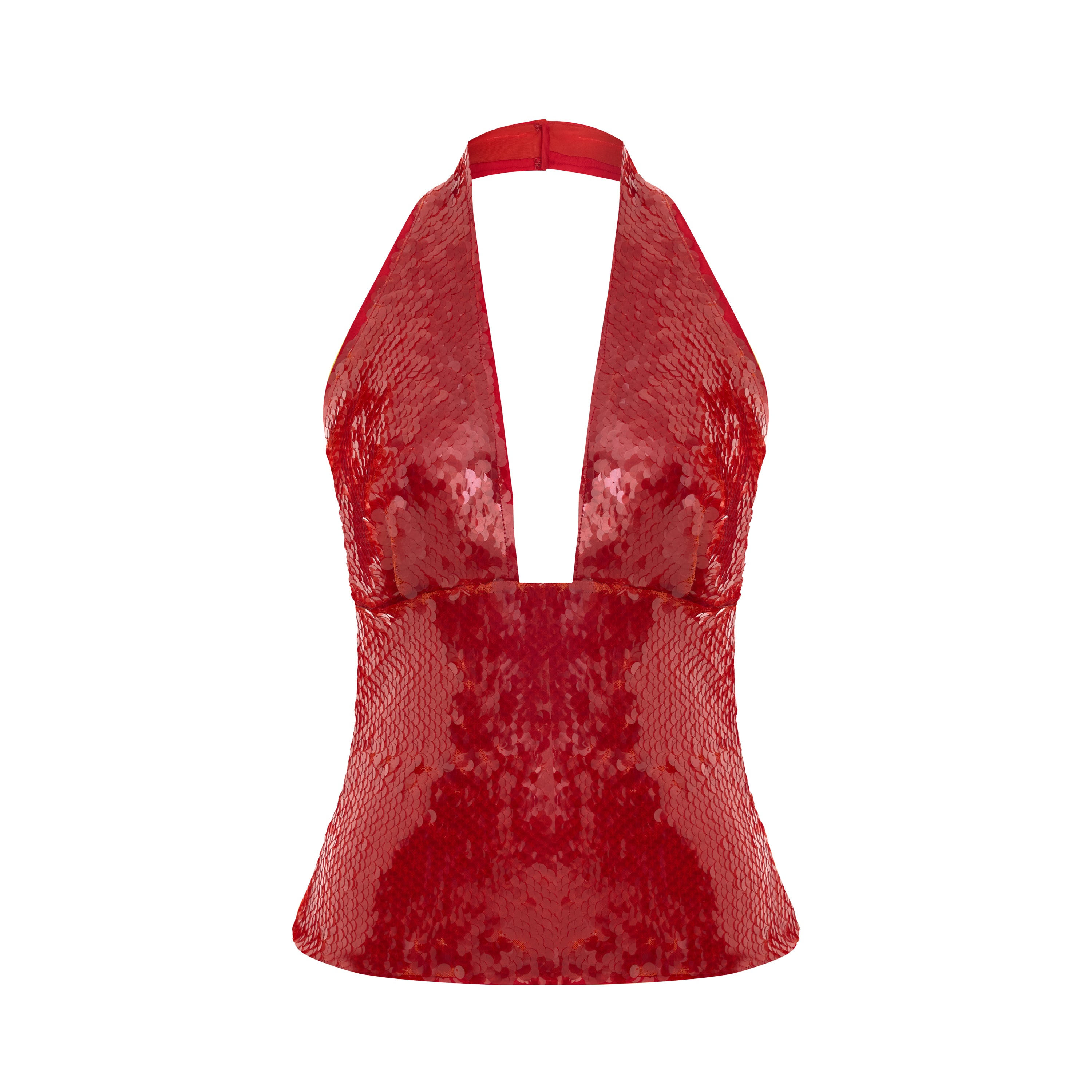 Pcfg Women's Red Sequin Neck Tie Top In Red