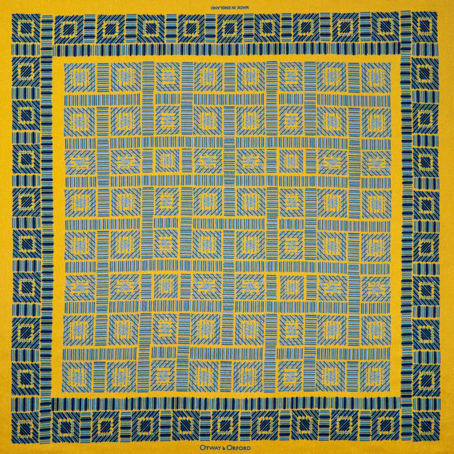 Men’s Gold / Blue ’City Squares’ Geometric Silk Pocket Square In Gold With Blue. Full-Size. Otway & Orford