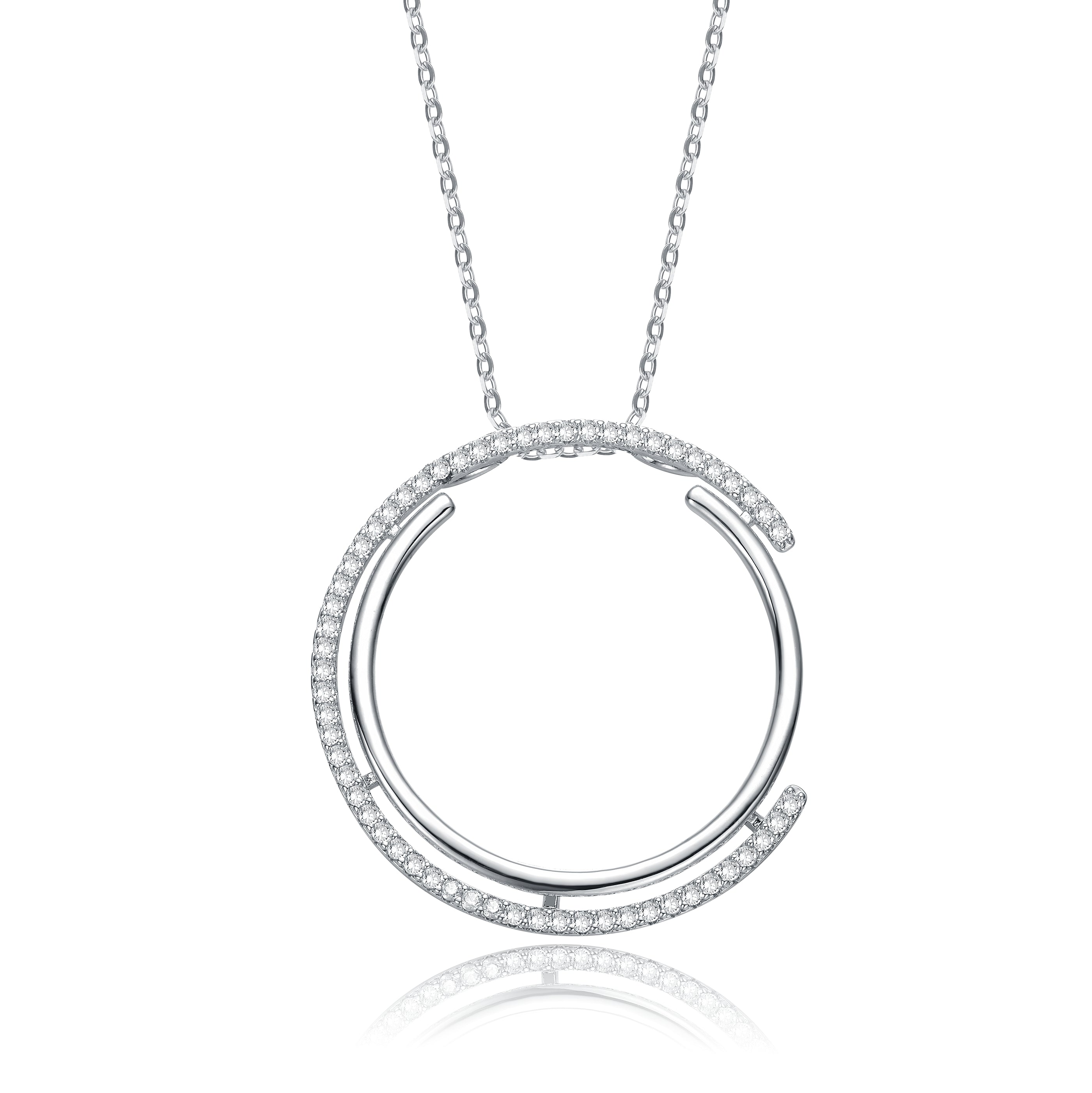 Women’s White / Silver Triomphe Circle Cz Pendant Necklace Genevive Jewelry