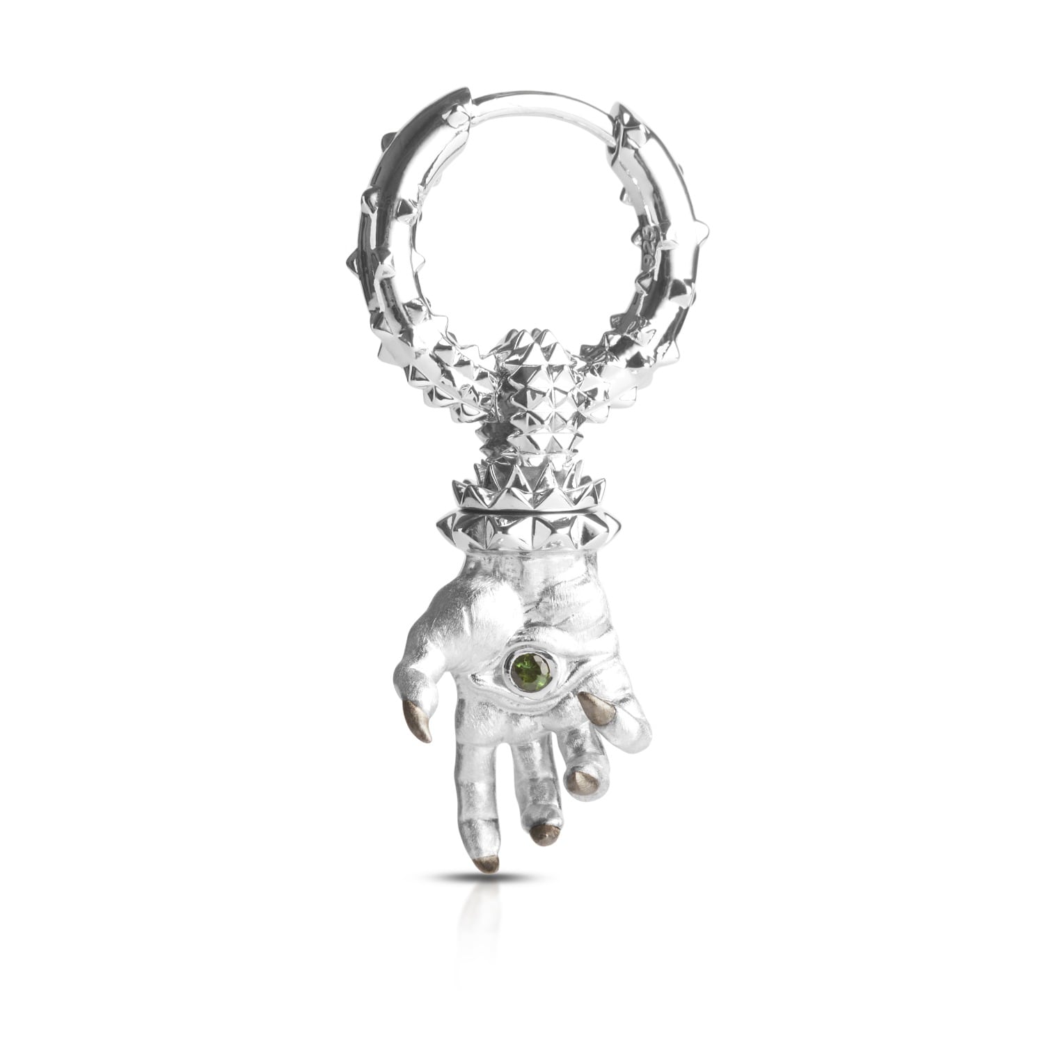 Kasun Men's Hand Of The Protector Earrings - October - Green Tourmaline - Silver