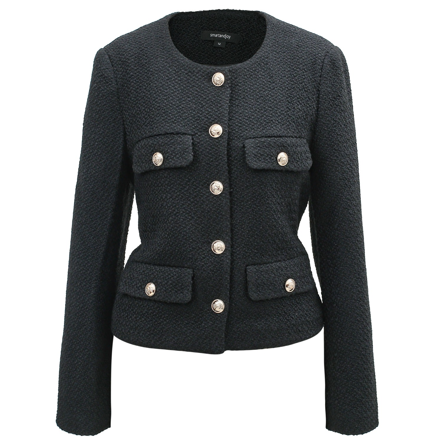 Smart And Joy Women's Black Wool And Golden Buttons Short Jacket In Black