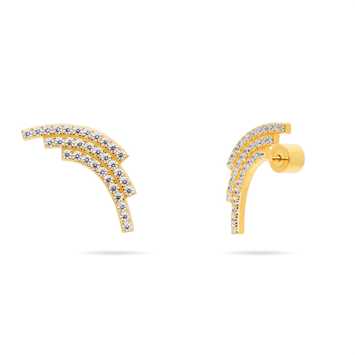 Meulien Women's Sequenced Triple Arc Earrings With Pave Cz - Gold