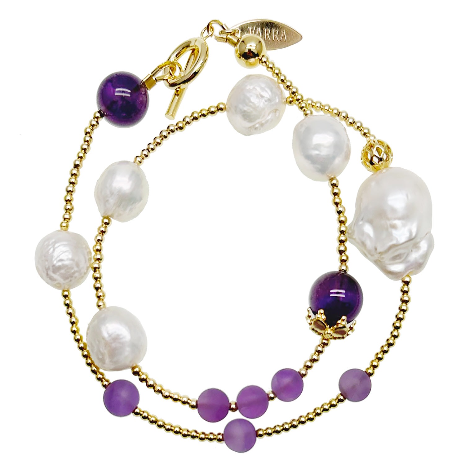 Women’s White / Pink / Purple Baroque Pearl With Amethyst Double Layers Bracelet Farra