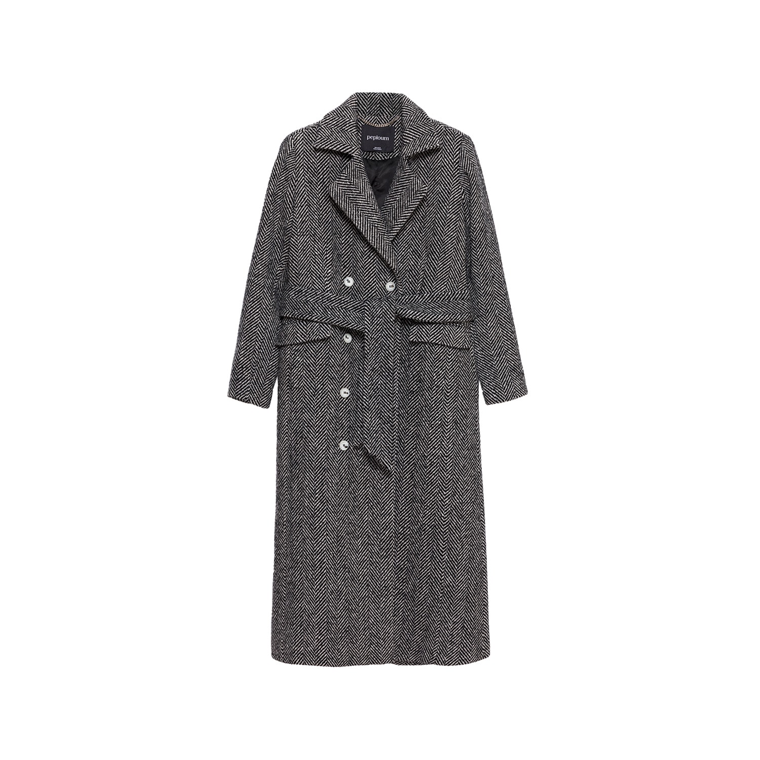 Peploum Women's Adele Herringbone Coat In Black In Black