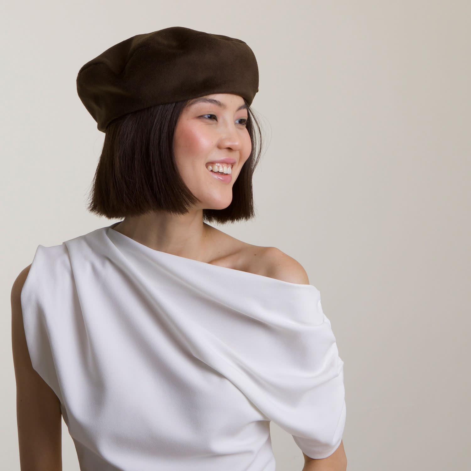 7787 Beret With Cashmere And Lining Women/men Brown 7 3/8 Army Style Beige / Sand Wool Beret / Berret- Size 7 1/4  main image 3