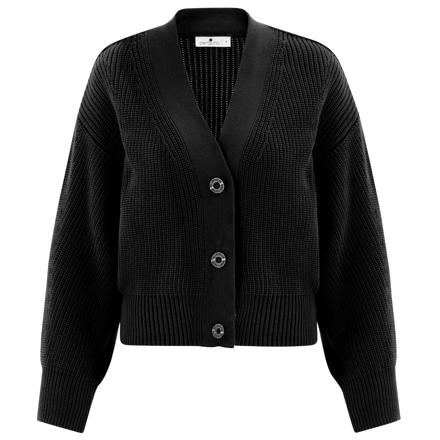 Women’s Thessaloniki Knit V-Neck Crop Cardigan - Black Extra Large Peraluna