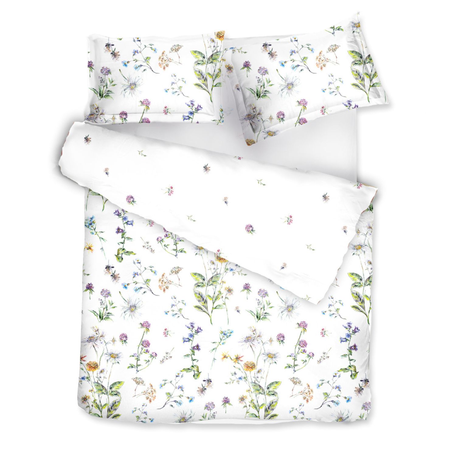 Decoflux Home Sateen Bedding Set Midsummer  - White Floral Pattern - Bed Linen Set - Uk Double In White