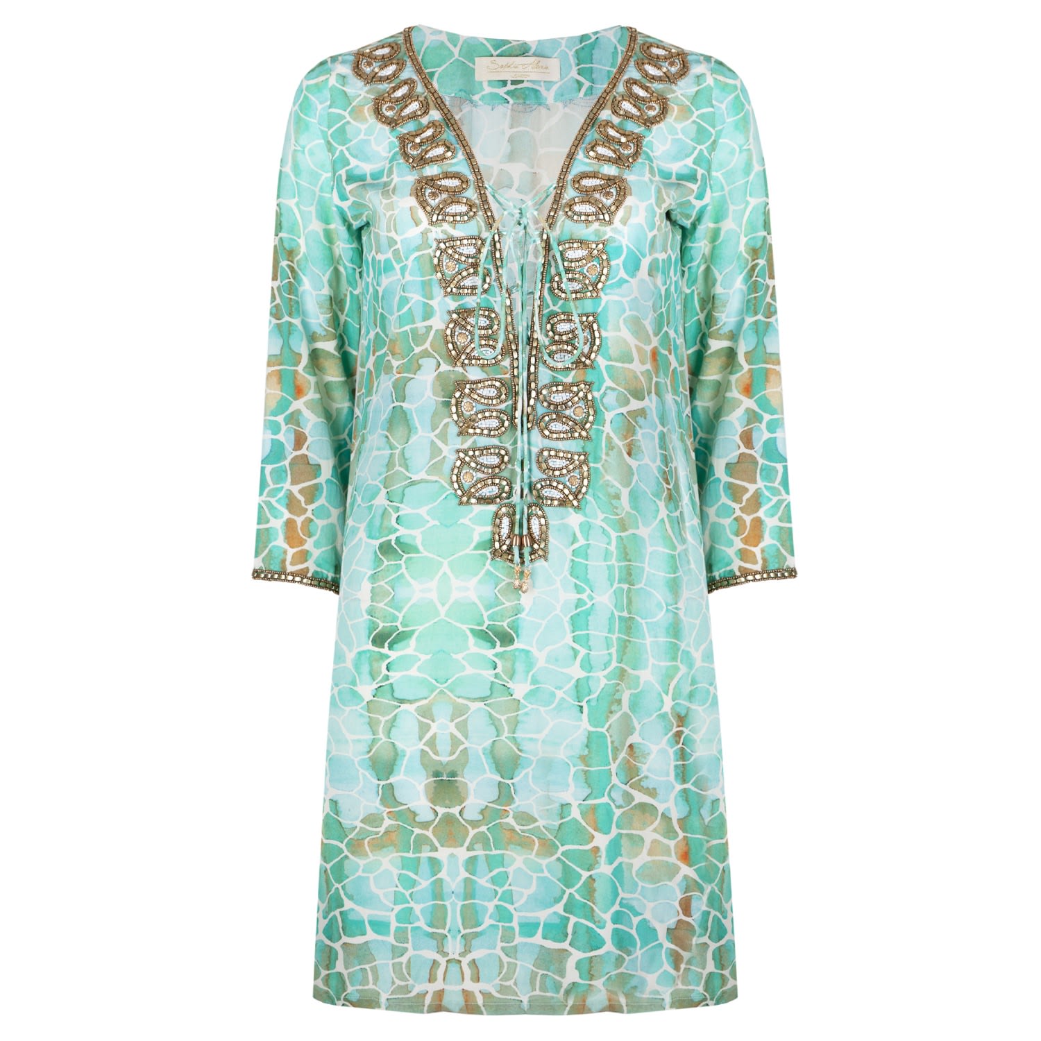 Sophia Alexia Women's Green / Gold Aqua Pebbles Silk Taj Kaftan