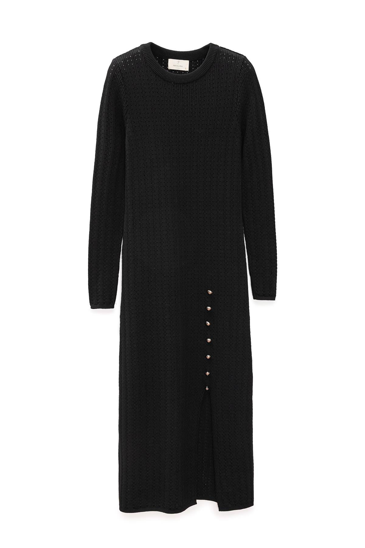 Peraluna Women's Zaira Minimal Cable Knit Slit Midi Dress In Black In Black