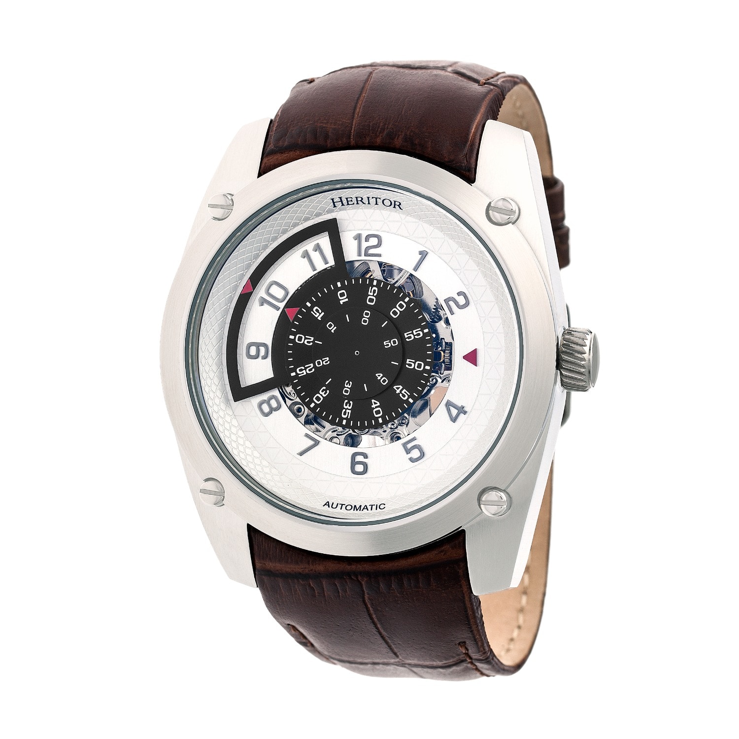 Men’s Brown / Silver Daniels Semi-Skeleton Leather-Band Watch - Brown, Silver Heritor Automatic