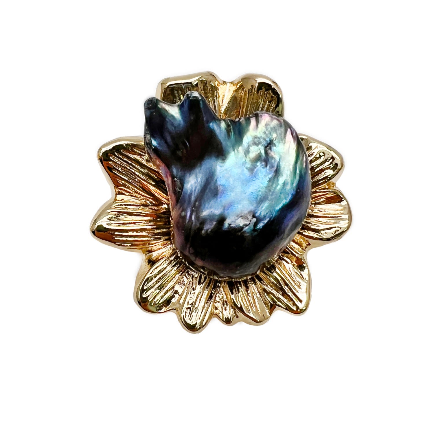 Farra Women's Gold Flower Setting With Black Baroque Pearls Brooch/ Pendant