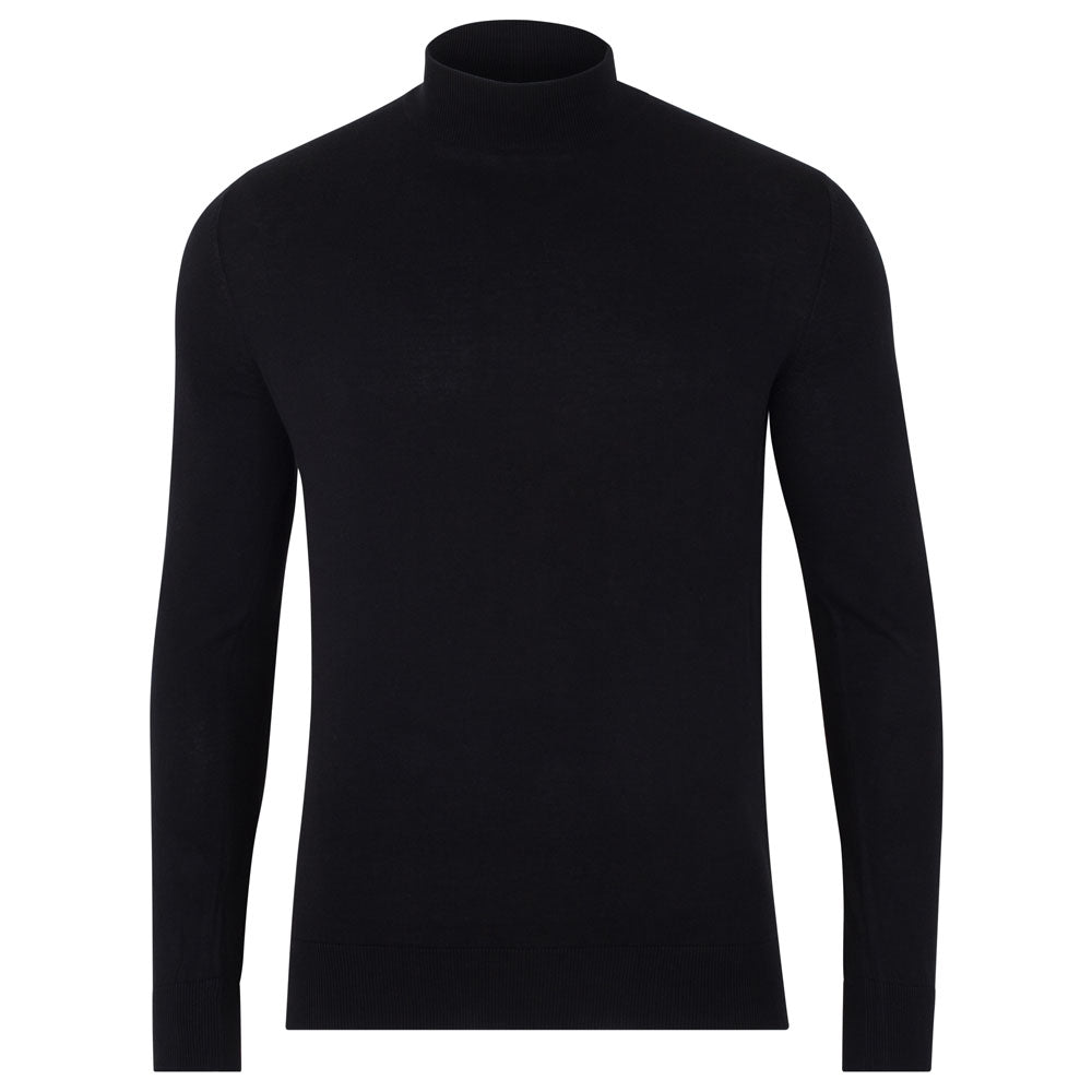 Paul James Knitwear Mens Ultra Fine Cotton Mock Turtle Neck Spencer Jumper - Black In Black