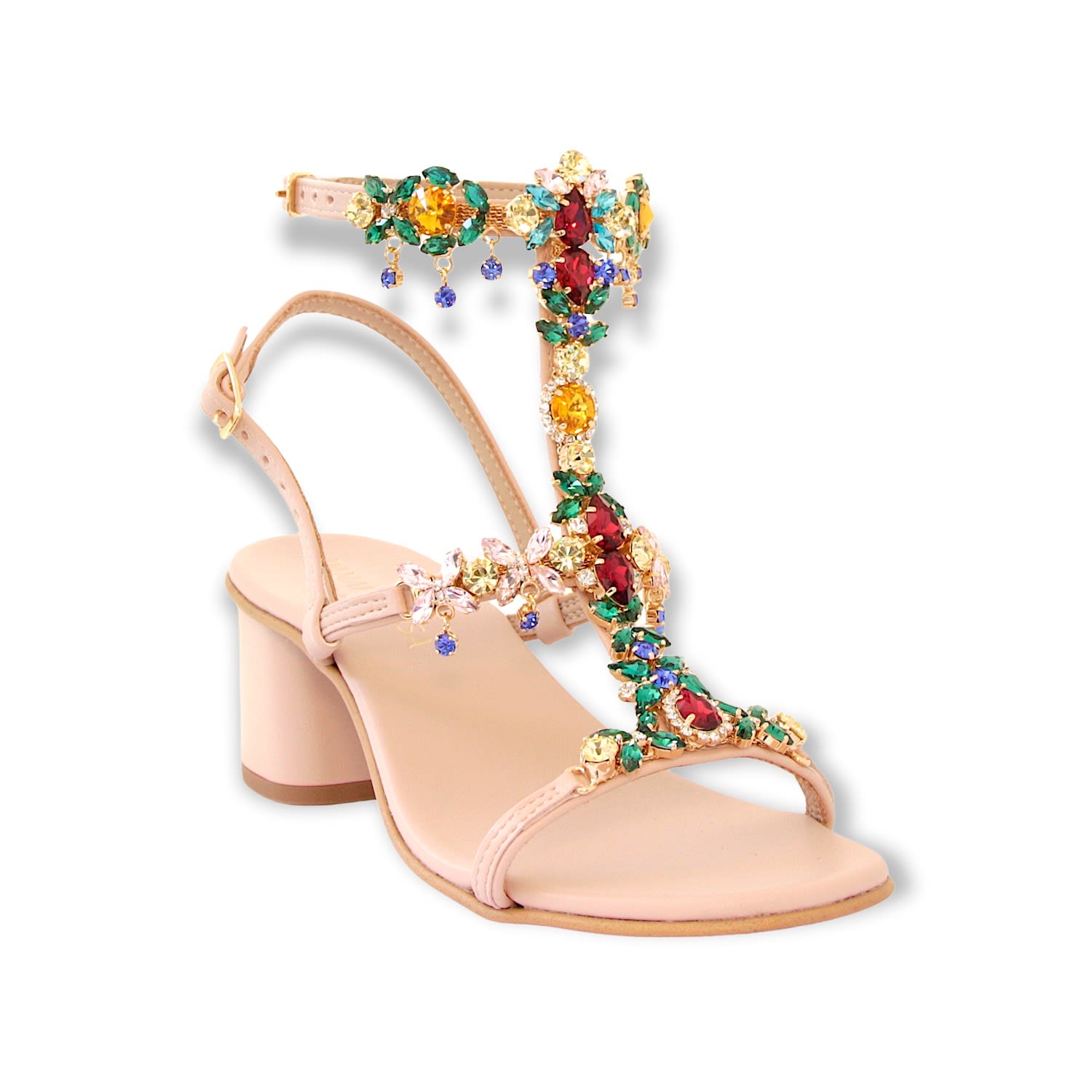 Damapreziosa Women's Neutrals Matilde Ruby Jewel Sandal With Heel & Multicolor Crystals In Red