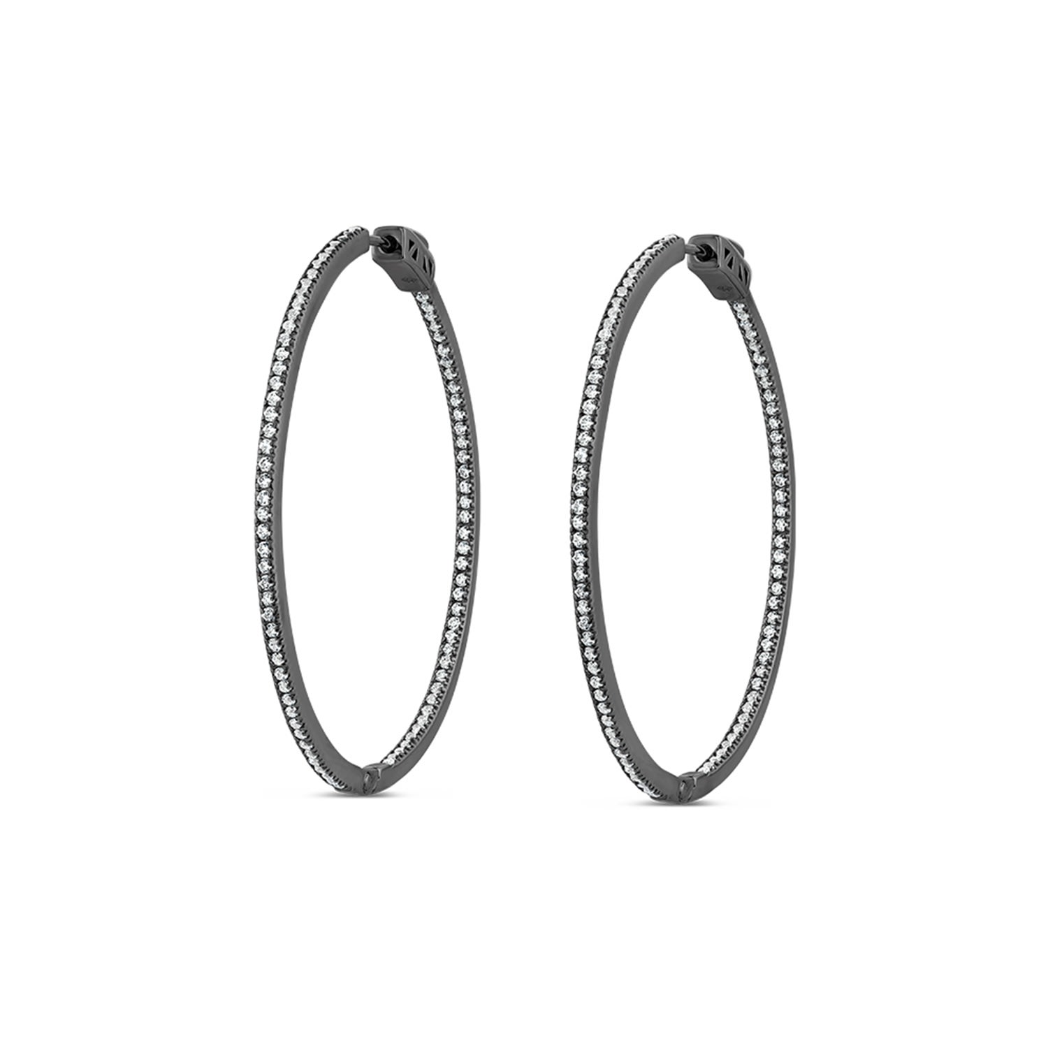 Women’s Black / White Fine Hoop Earring With Man Made White Diamonds In Black Rhodium Sally Skoufis