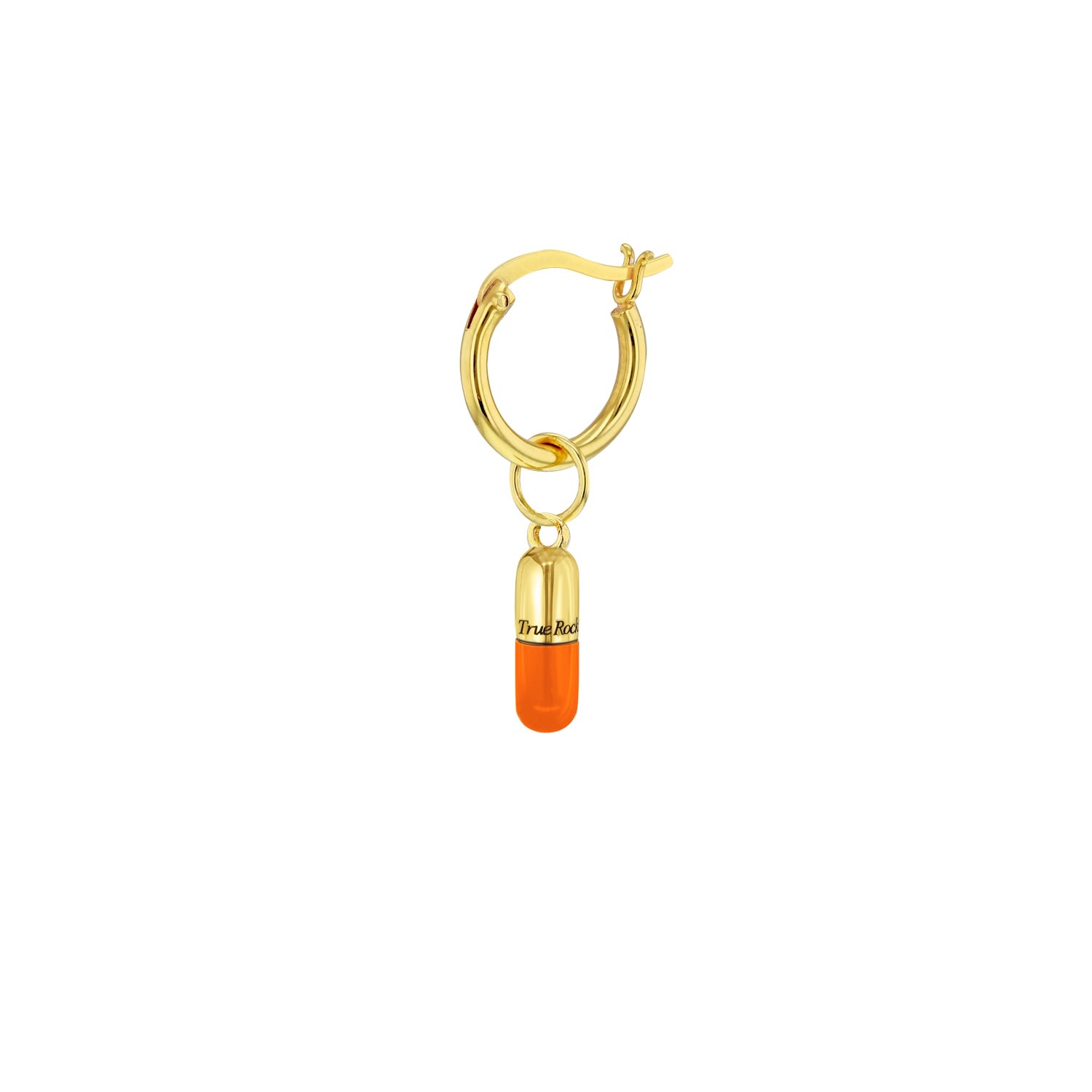 Women’s Yellow / Orange Orange Enamel & 18Kt Gold Plated Mini Pill Charm Hung On A Gold Hoop Earring True Rocks