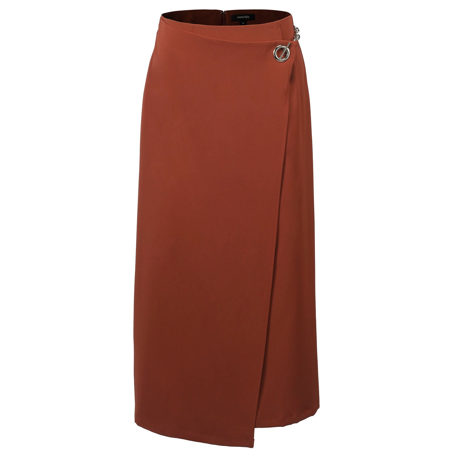 Smart And Joy Women's Buckle On Side Wrap Effect Skirt - Brick Red