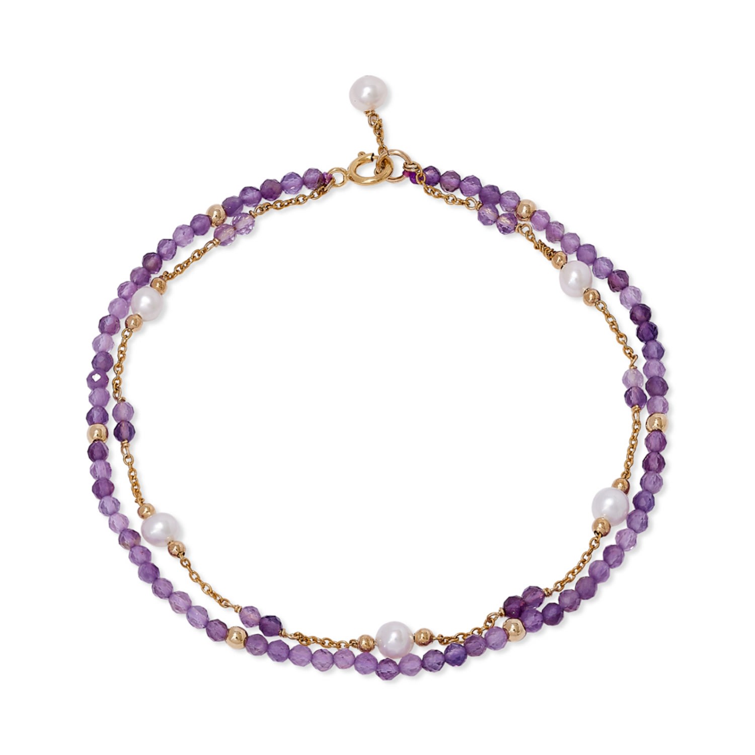 Women’s Gold / Pink / Purple Clara Fine Double Chain Bracelet With Cultured Freshwater Pearls & Amethysts Pearls of the Orient Online