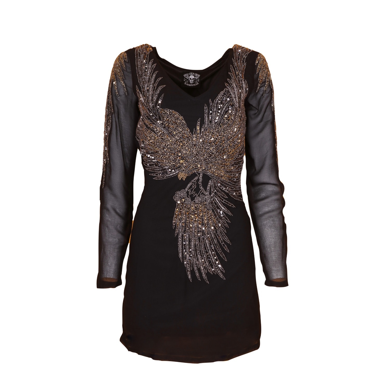 Women's Black / Gold / Silver Golden Eagle Has Landed Dress | Large | Any Old Iron