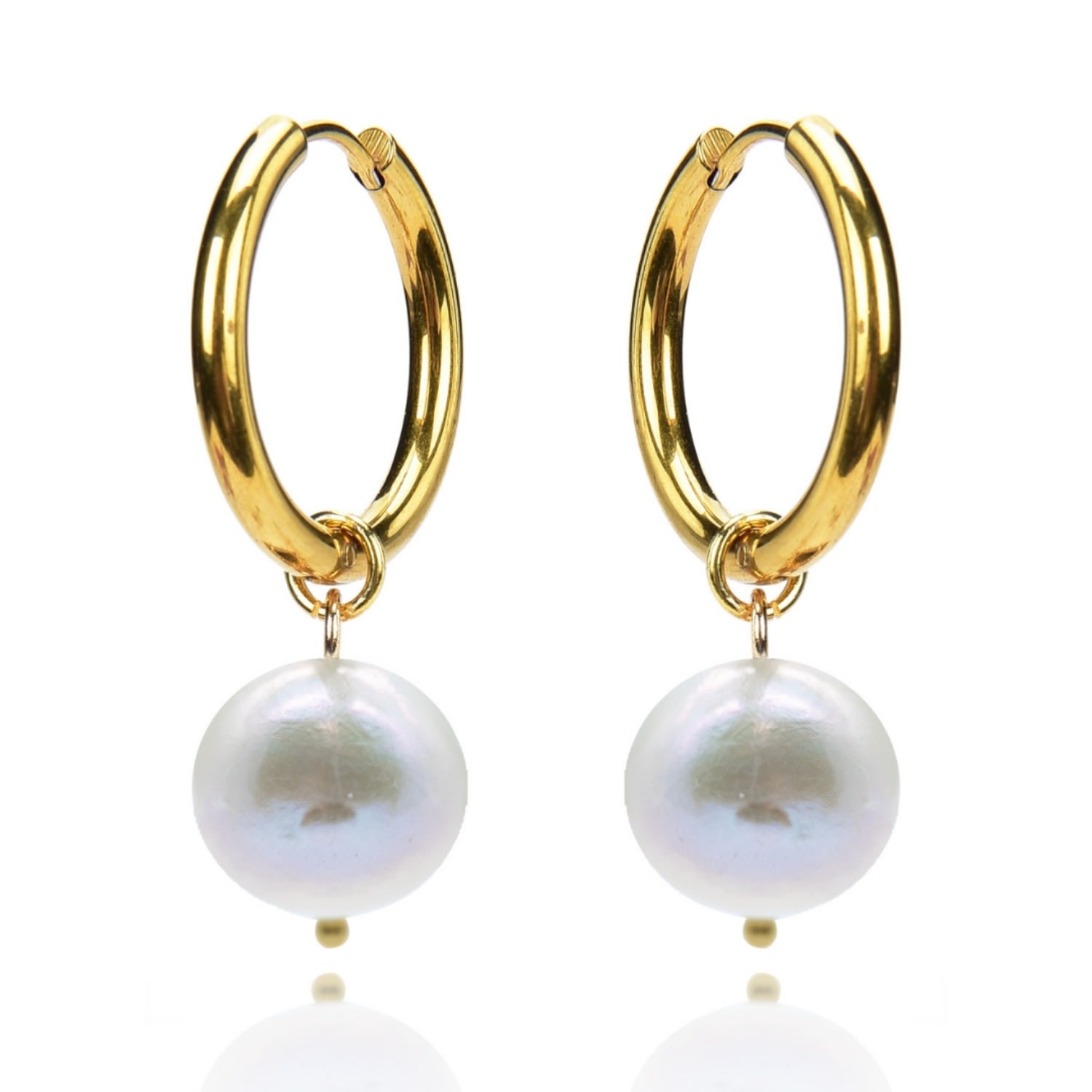 House Of Elliott Women's Hoop Earrings With White Edison Pearls In White