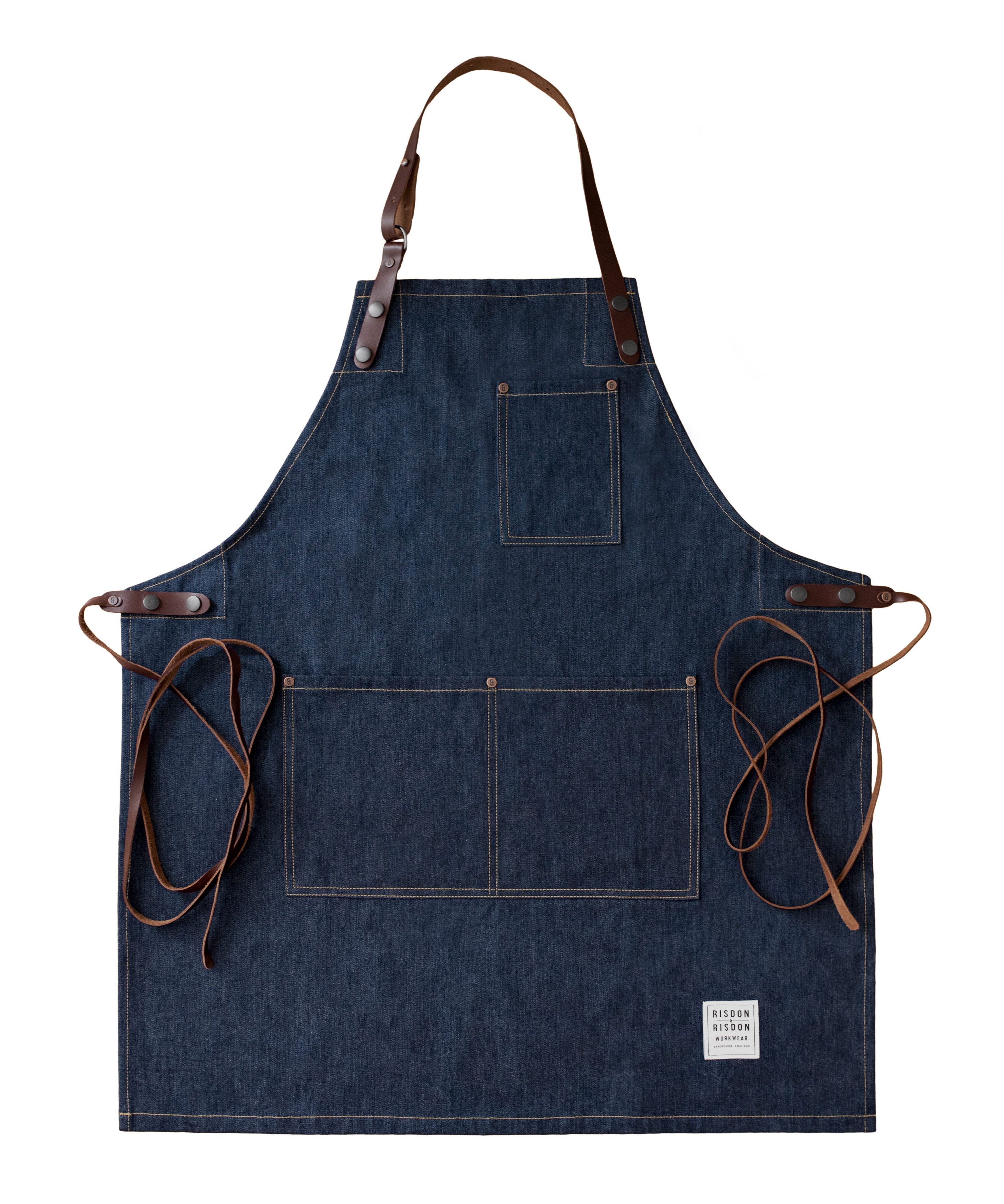 Blue Denim & Leather Street Apron - Indigo Denim One Size Risdon & Risdon