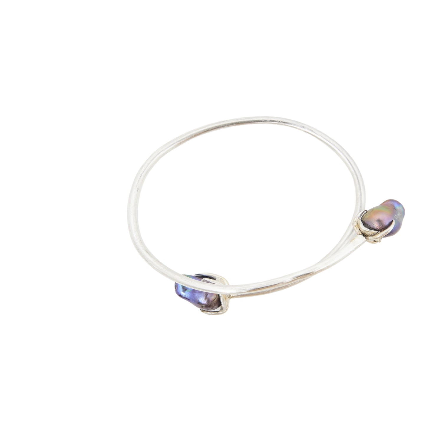 Kaho Design Women's Silver Iris Peacock Baroque Pearl Bangle Bracelet In Silver