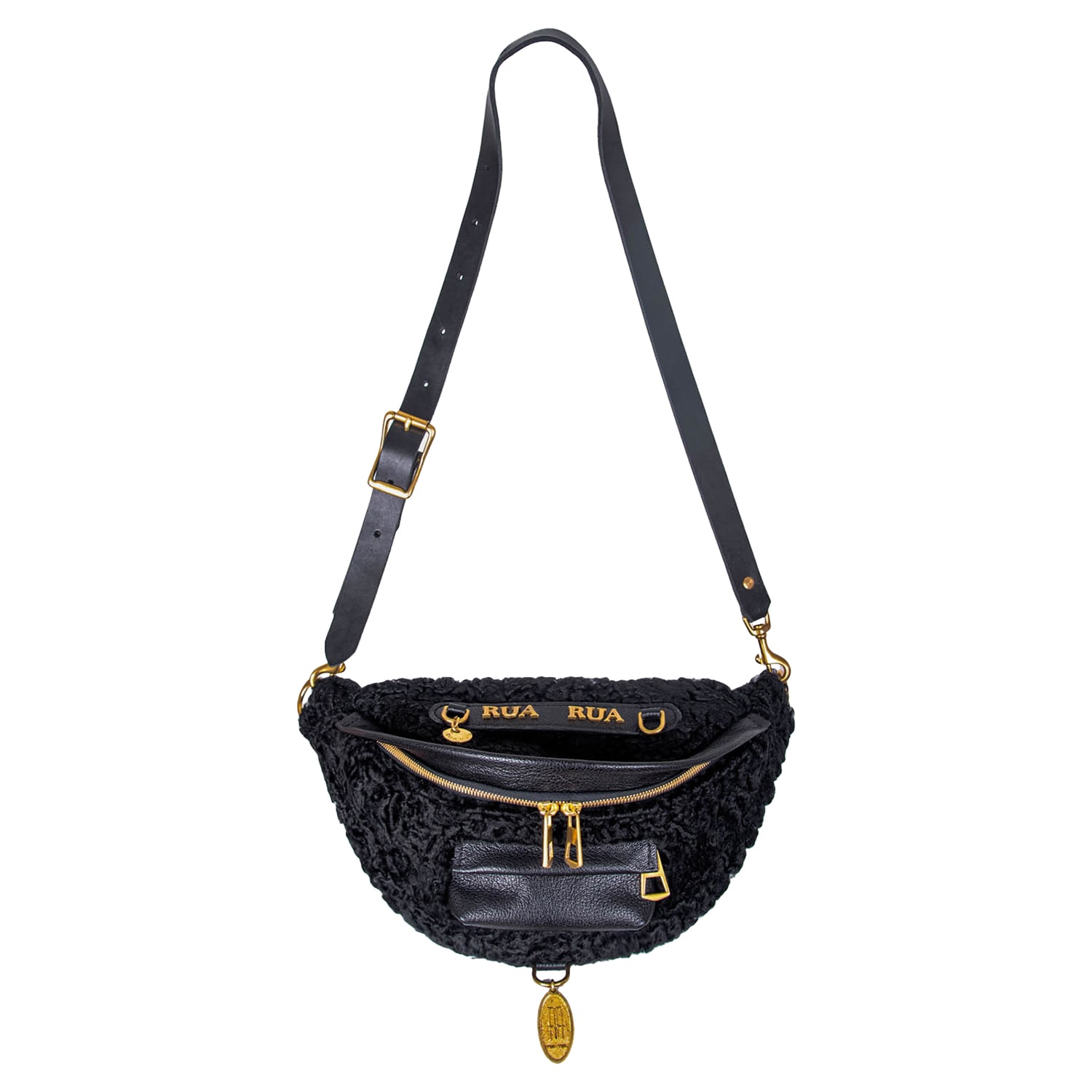 Rua & Rua Women's  Persian Lamb Fur Cross-body Belt Bag In Black In Black