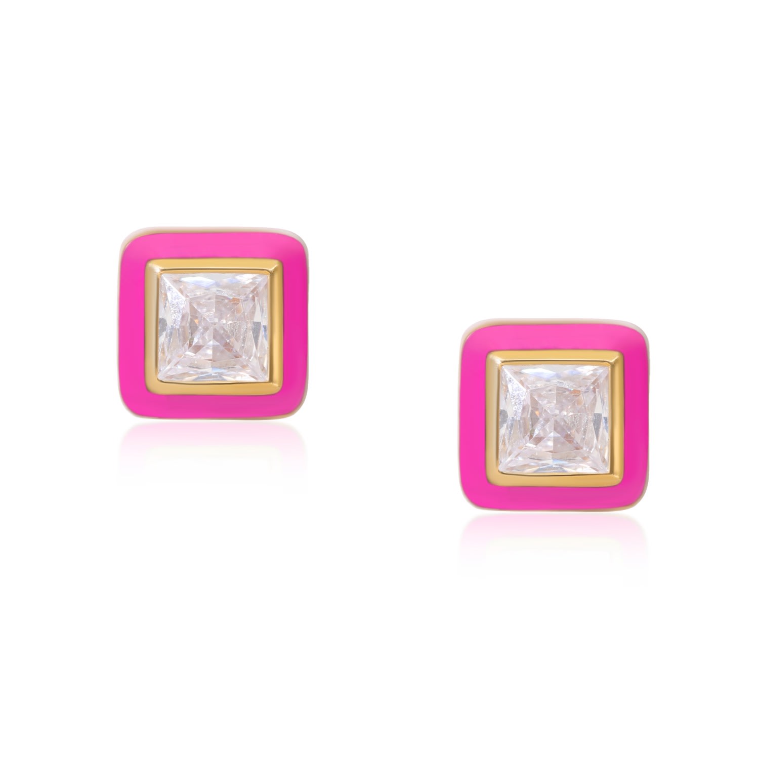 Preeti Sandhu Women's White / Pink / Gold Enamel Studs - Fuchsia In Pink