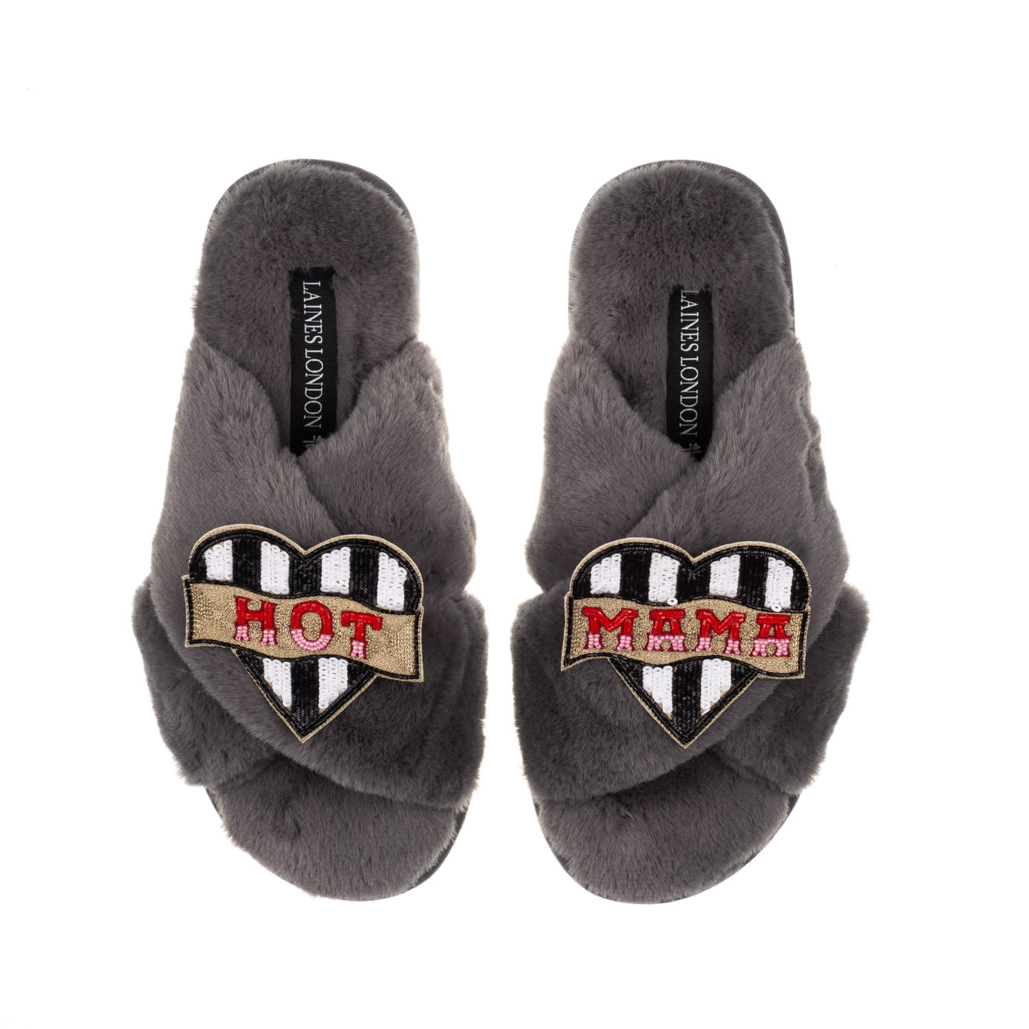 Laines London Women's Classic Laines Slippers With Mother's Day Hot Mama Brooches - Grey In Grey
