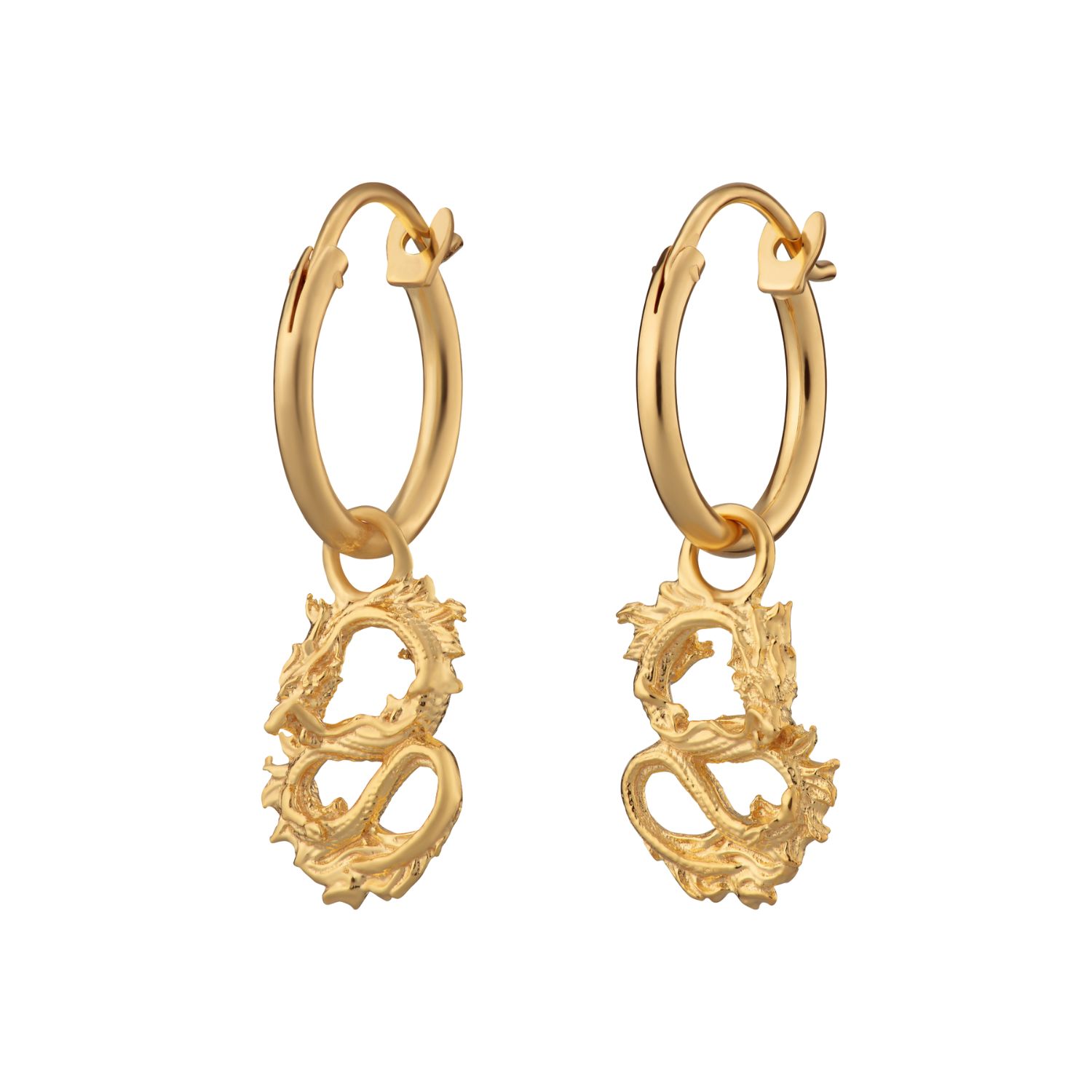 Lily Charmed Women's Gold Plated Chinese Dragon Charm Hoop Earrings In Gold
