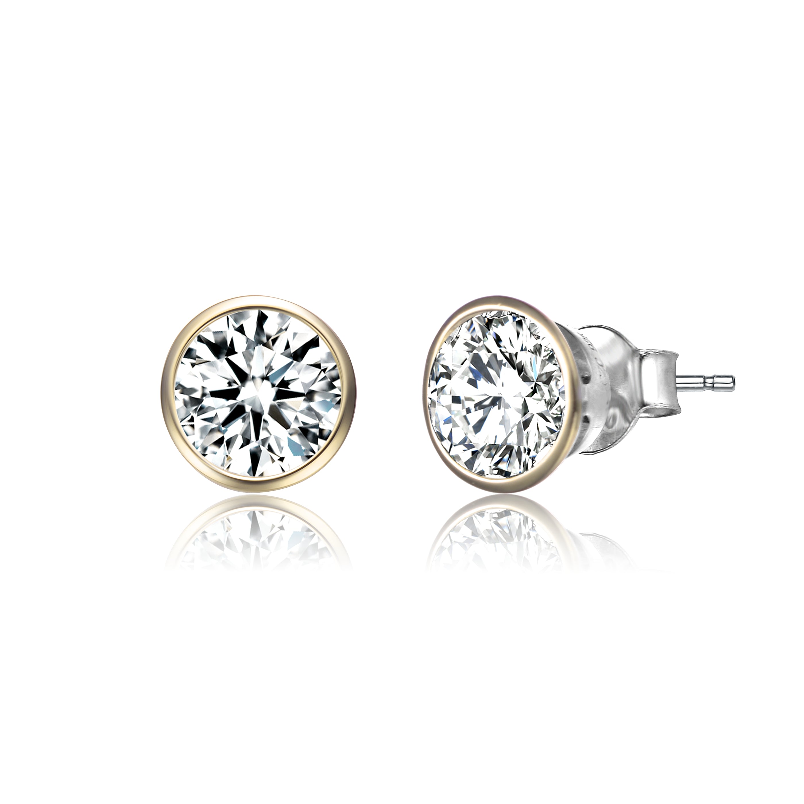 Women’s Gold / White / Silver Marie Button Cz Earring Genevive Jewelry