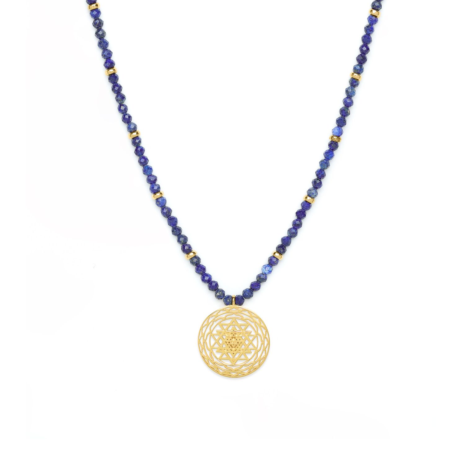 Women’s Gold / Blue Sri Yantra Protection & Peace Necklace, Lapis Lazuli, Gold Seven Saints