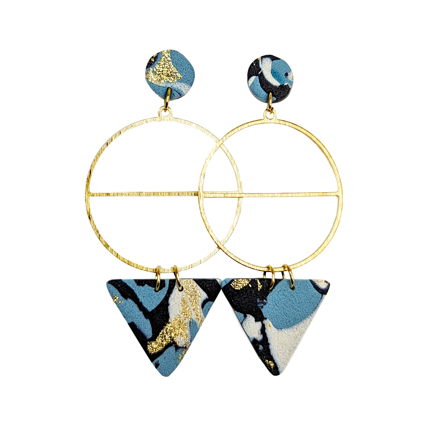 Ziolla Designs Women's Blue / Black / Gold Asia Black Blue And White Triangle Earrings With Golden Circles In Multi