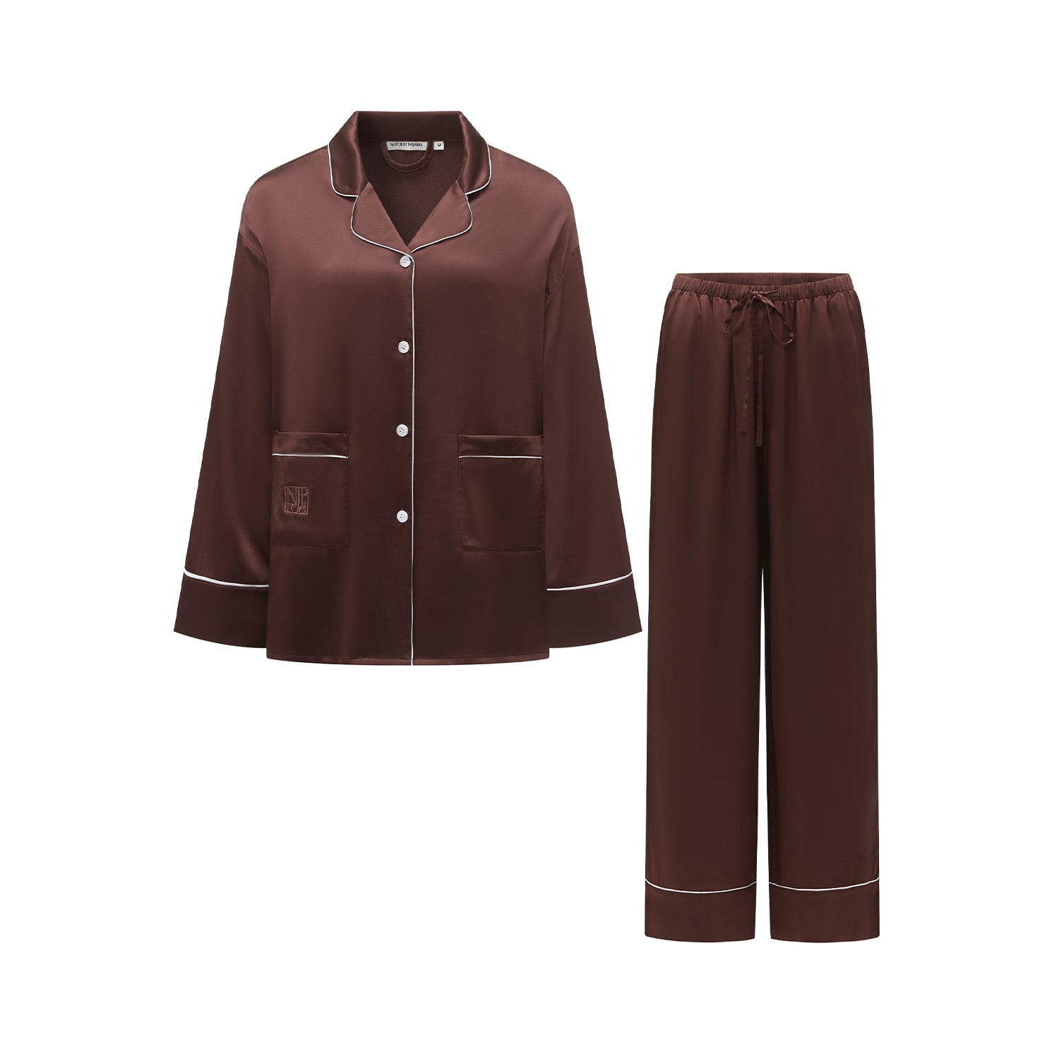 Not Just Pajama Women's Timeless Collection Silk Long Pajama Set - Brown