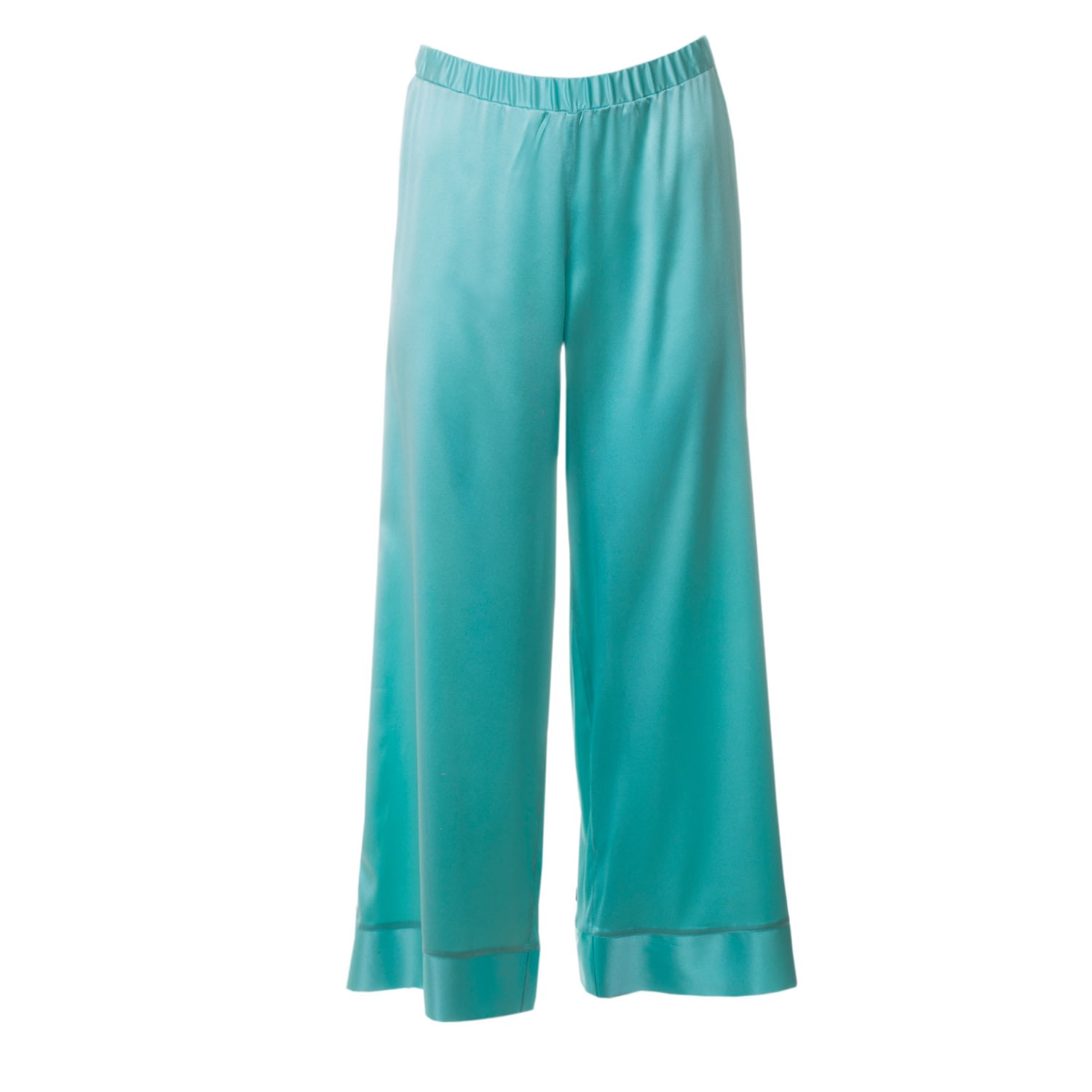 Women’s Green Dione Silk Pants Turquoise Small Roses are Red